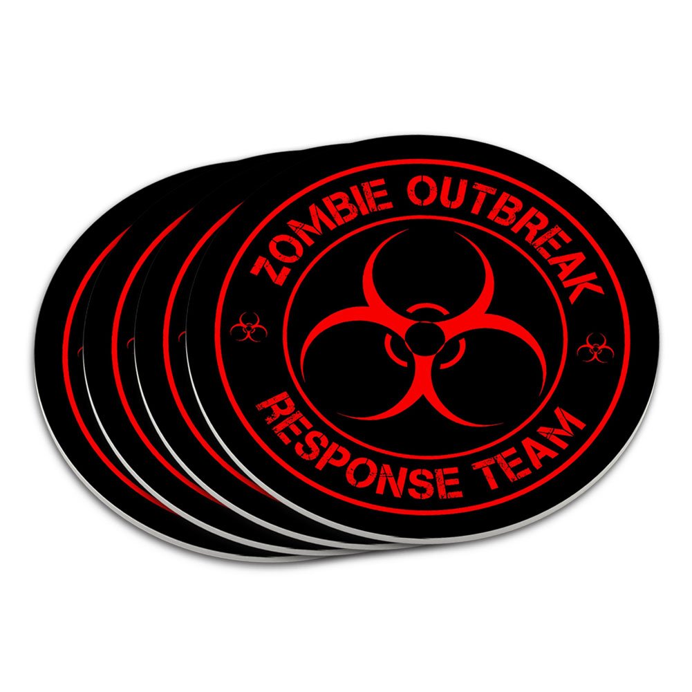 Zombie Apocalypse Survival Kit - 4-Piece Red Coaster Set for Horror Fans | Perfect for Game Nights, Halloween Parties & Themed Home Decor