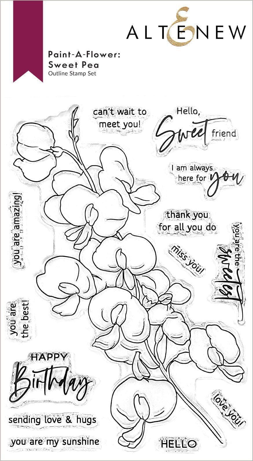 Sweet Pea Outline Stamp Set for Painting Flowers - DIY Floral Art, Card Making & Scrapbooking Supplies