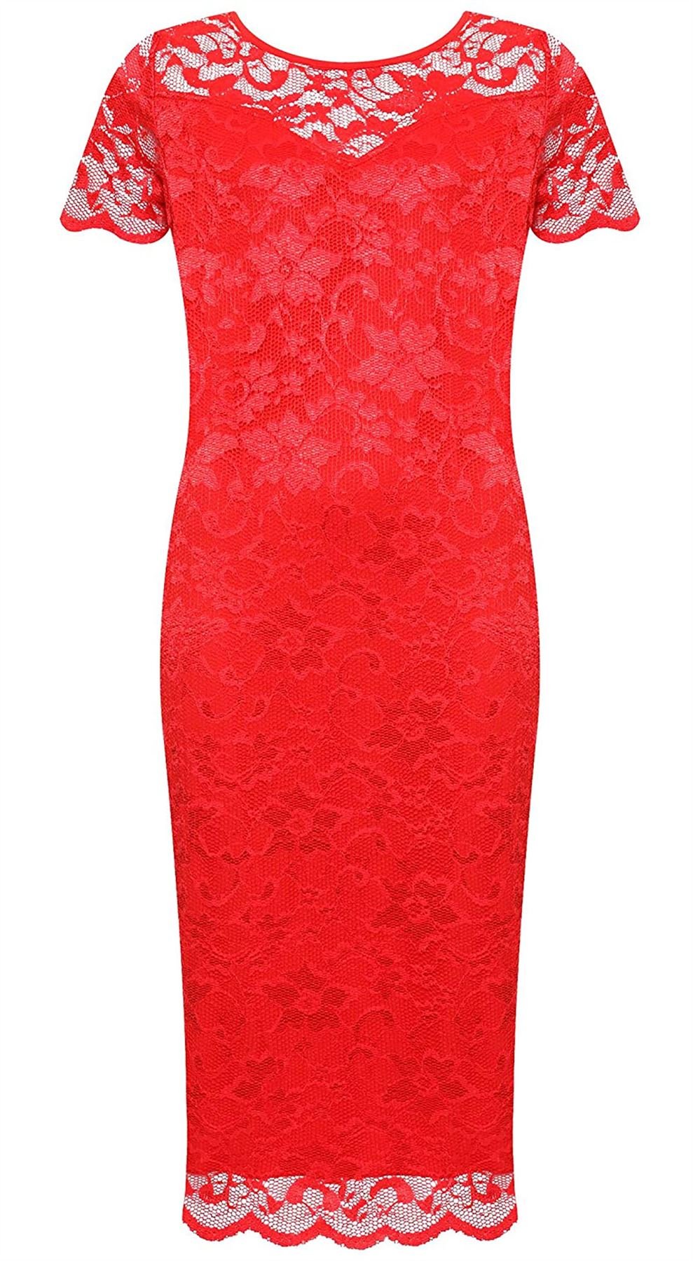PurpleHanger Women's Floral Lace Midi Dress Plus Size Red 22-24 | Elegant Church, Wedding & Party Dress for Women