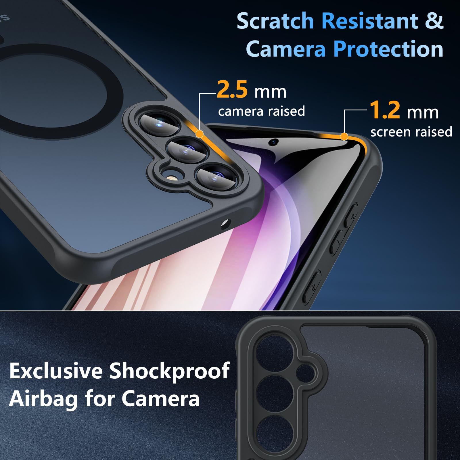 Samsung Galaxy S23 FE Case with Tempered Glass Screen Protector - Magsafe Compatible, Military-Grade Shockproof & Anti-Scratch Protection - Frosted Translucent Bumper Cover for Everyday Use, Travel & Outdoor Activities