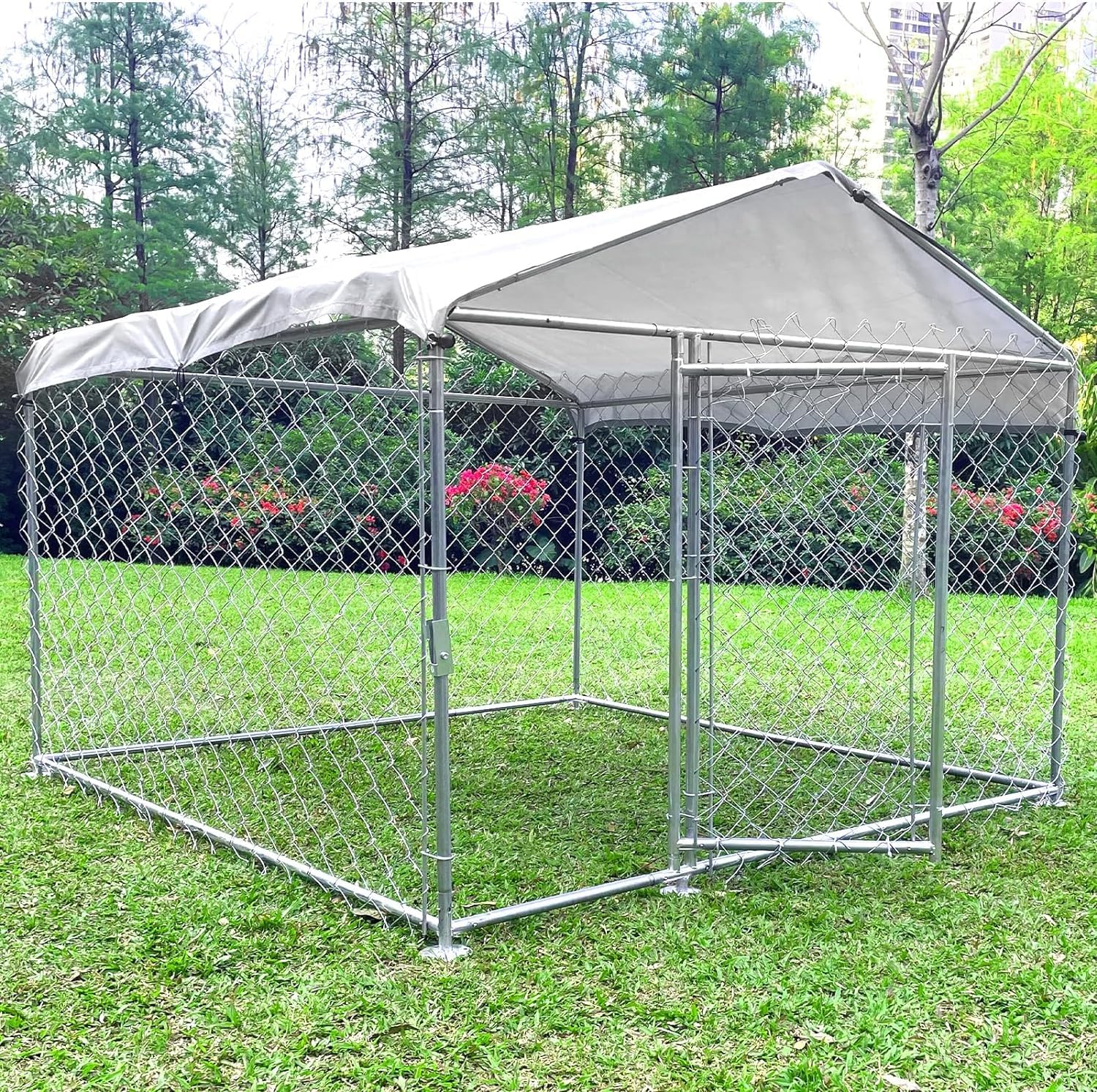 6.7 ft x 6.7 ft Heavy Duty Large Outdoor Dog Kennel - Galvanized Steel Dog Cage with Waterproof UV-Resistant Roof & Secure Lock - Durable Dog Playpen for Backyard, Garden & Patio Use