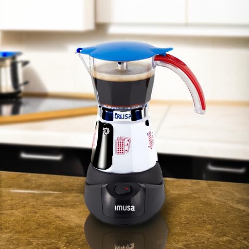IMUSA Electric Espresso Coffee Maker - 3 or 6 Cup Capacity, Cuba/Domino Themed (White/Red/Blue) - Perfect for Home, Office & Entertaining Guests
