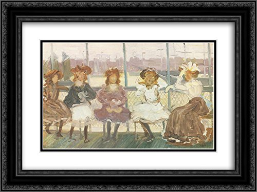 Evening on a Pleasure Boat - 24x18 Inch Black Ornate Framed Art Print with Double Matting by Maurice Prendergast | Museum Quality Wall Decor for Living Room, Bedroom & Office