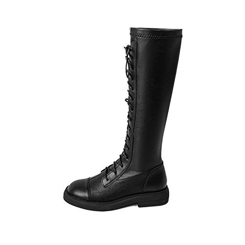 Women's Fashion Stretch High Boots - Bandage Round Toe Knee High Boots (Black, Size 37) | Perfect for Fall/Winter Outfits, Parties & Night Out