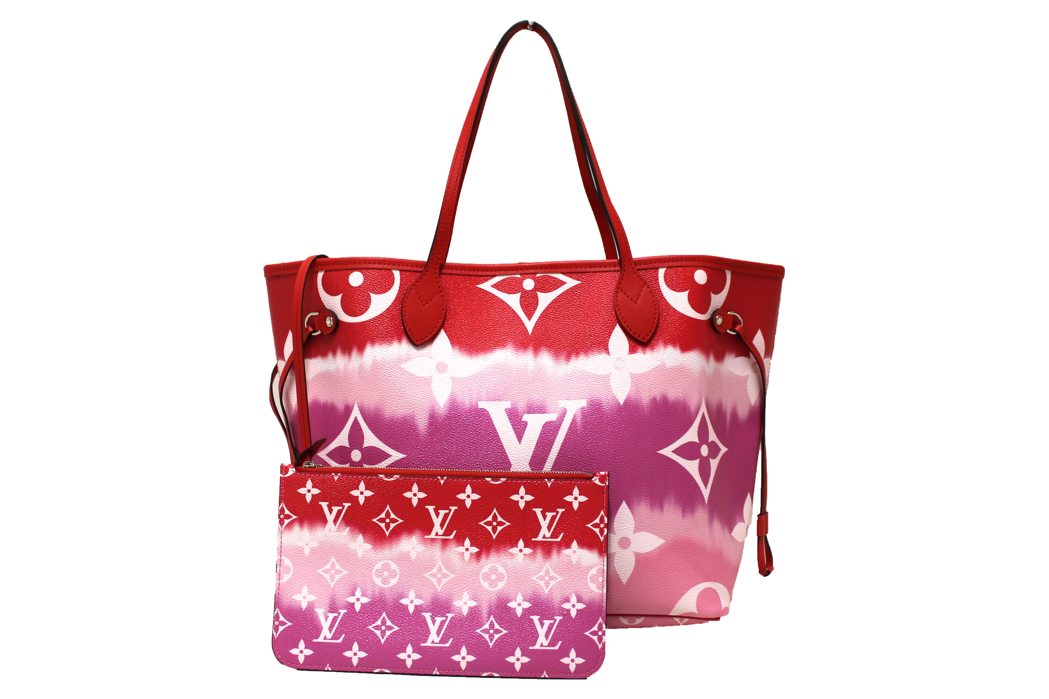 Authentic Louis Vuitton Escale Giant Monogram Neverfull MM Shoulder Bag in Pink & Red - Luxury Tote for Women, Perfect for Travel, Shopping & Everyday Use