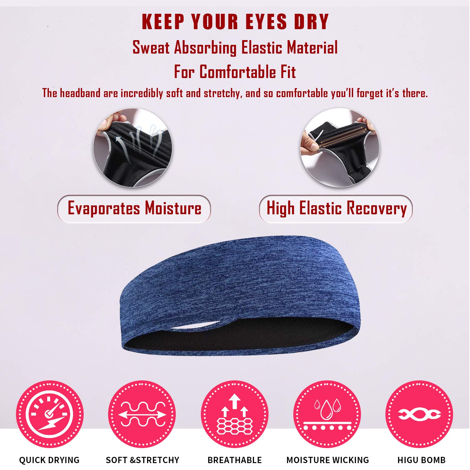 EasYoung Women's Yoga Headbands 3-Pack - Sweat Wicking Sports Hair Bands for Running, Fitness & Workouts - Elastic Non-Slip Cooling Headbands for Women - Perfect for Gym, Yoga, Tennis and Outdoor Activities