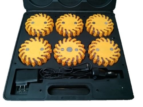 RPF16LLM6 6-Pack Rechargeable 16 LED Magnetic Emergency Flares - 9 Functions Portable Roadside Safety Lights for Cars, Trucks & Camping | Yellow Hazard Warning Beacons