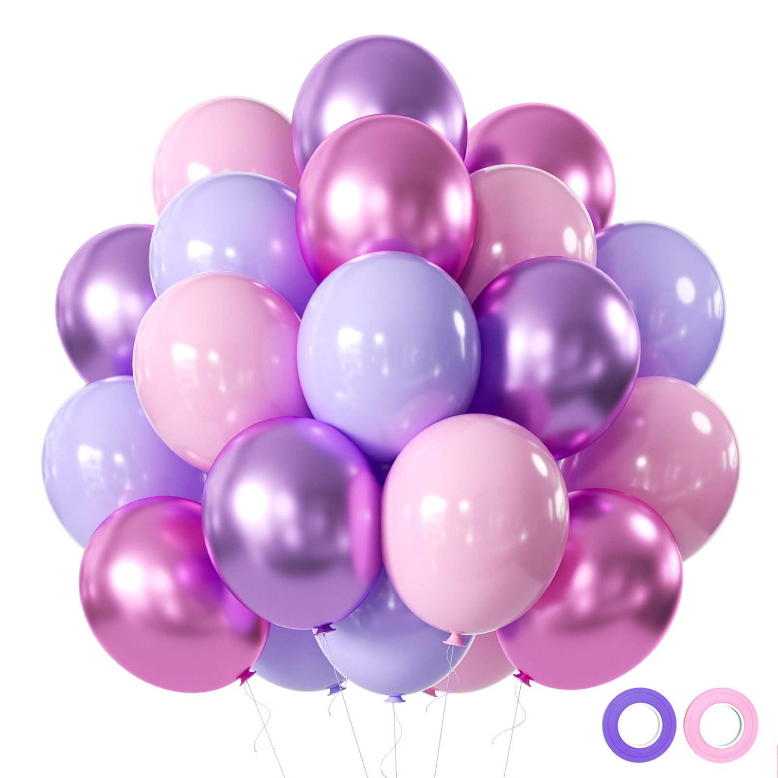 50Pcs 12 Inch Metallic Pink & Purple Latex Balloons - Premium Party Decorations for Birthday, Baby Shower, Wedding & Special Events - Perfect for Girls' Parties, Gender Reveals & Celebration Decor