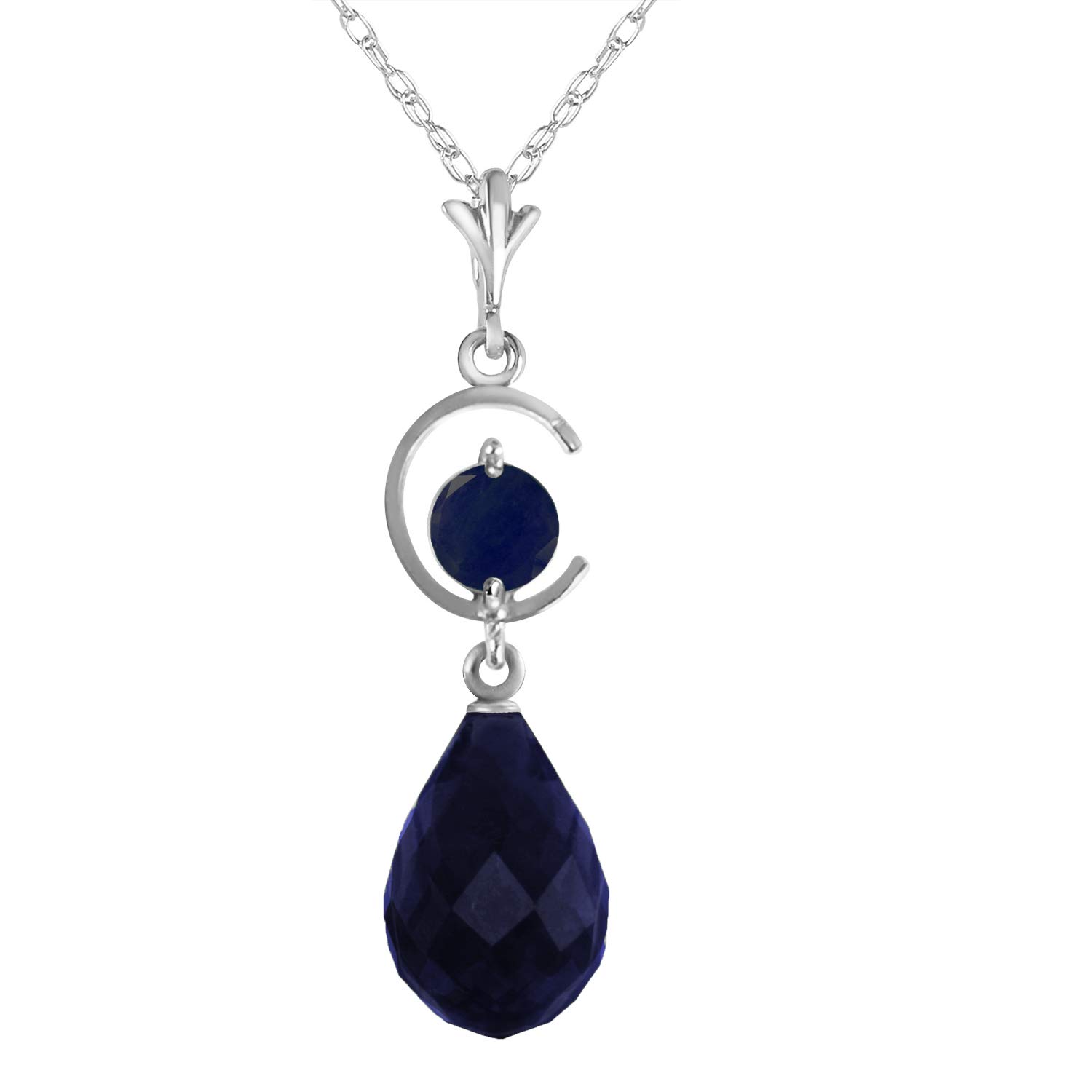 14K White Gold Natural Blue Sapphire Drop Pendant Necklace - Elegant Galaxy Gold GG Jewelry for Women, Perfect Gift for Anniversary, Birthday & Special Occasions