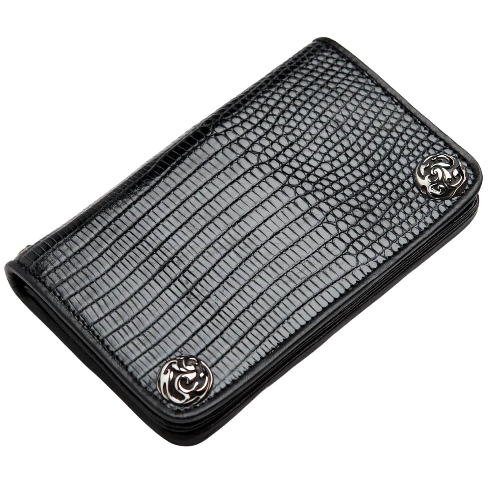 Authentic Black Lizard Leather Biker Wallet for Men - RFID Blocking Slim Bifold Wallet - Perfect for Motorcycle Riders & Everyday Use