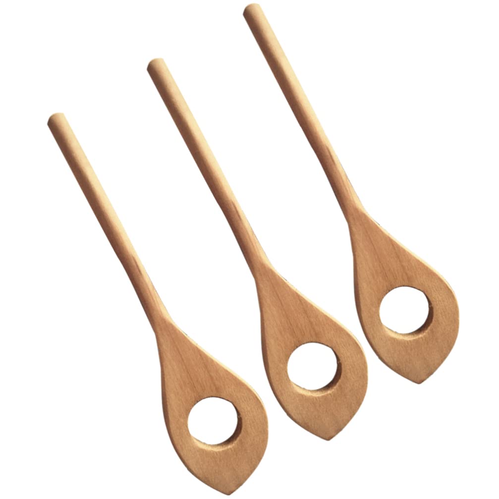 Premium Wooden Mixing Spoons Set of 3 - Long Handle Teaspoon for Coffee, Milk, Honey & Baking - Smooth Stirring Sticks with Hole for Easy Hanging - Ideal for Kitchen, Coffee Shop & Home Use
