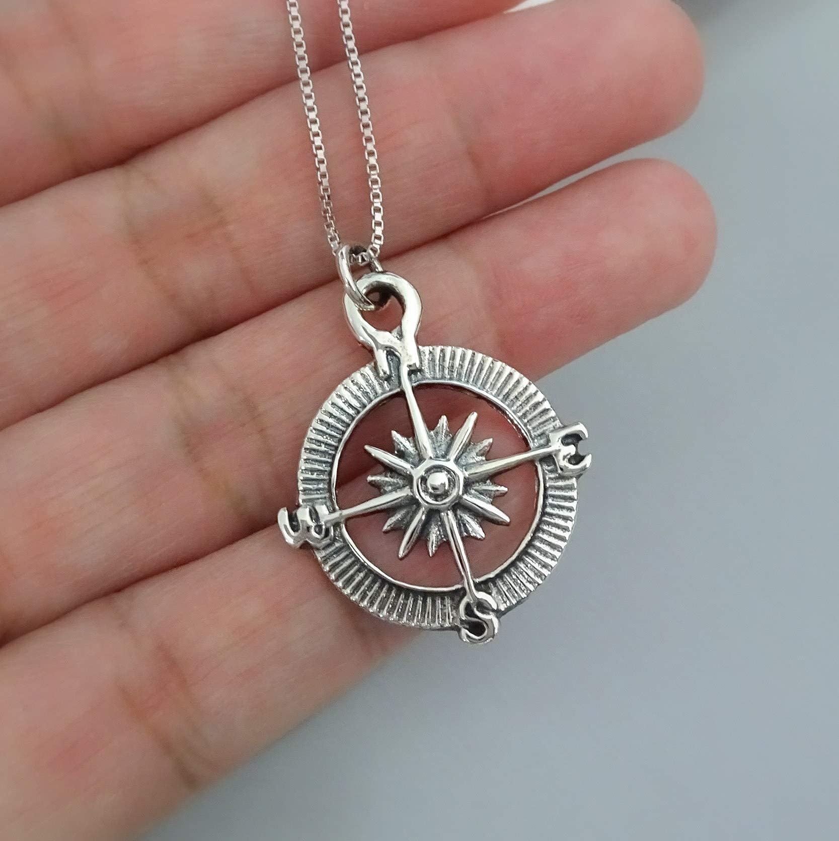 2025 Graduation Gift for Women - Sterling Silver Compass Necklace with 18