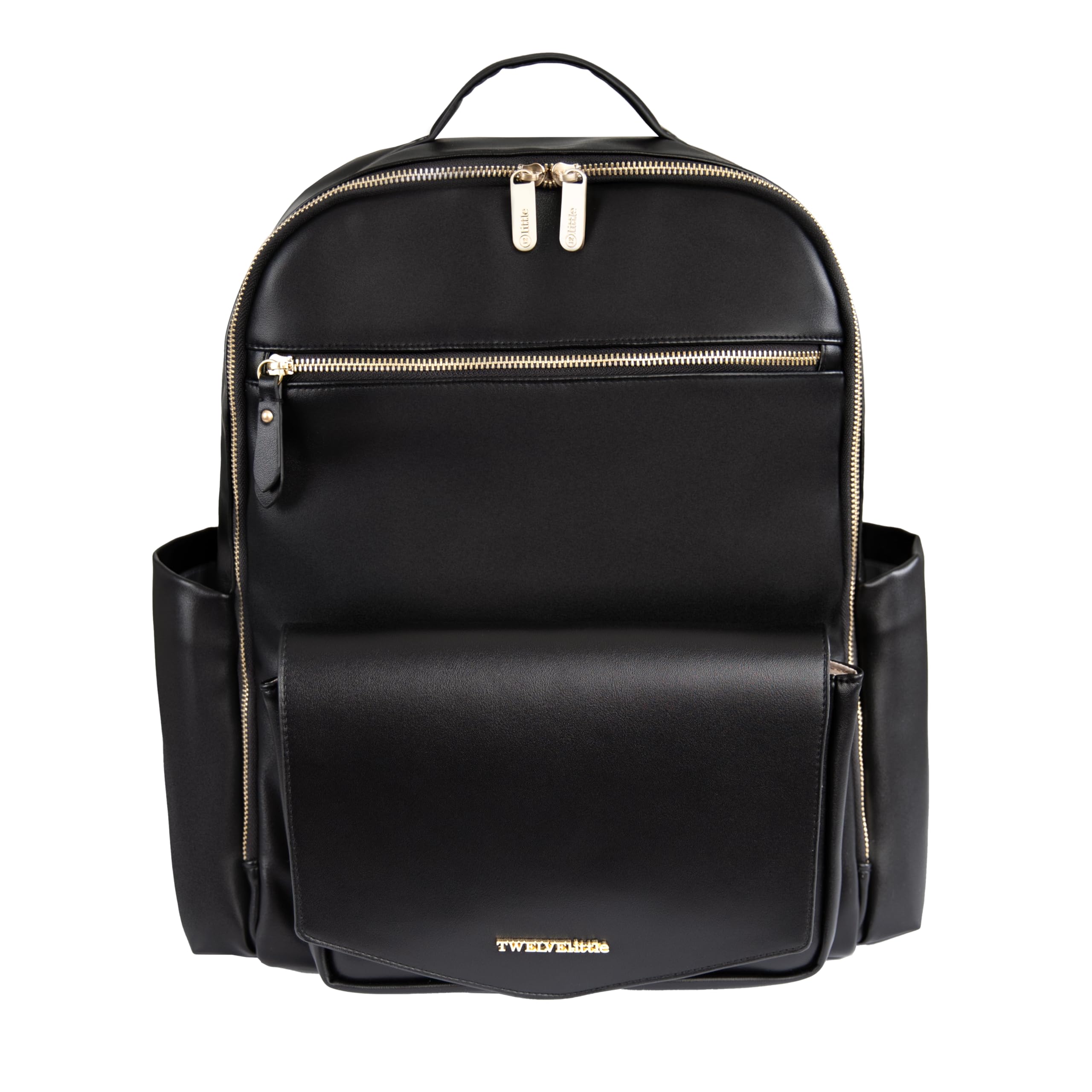 **Vegan Leather Diaper Backpack for Baby - TWELVElittle Peek A Boo Backpack with Stroller Clips, Wipes Pouch & Changing Pad (Black, One Size) - Perfect for Travel, Daycare & On-the-Go Parents**