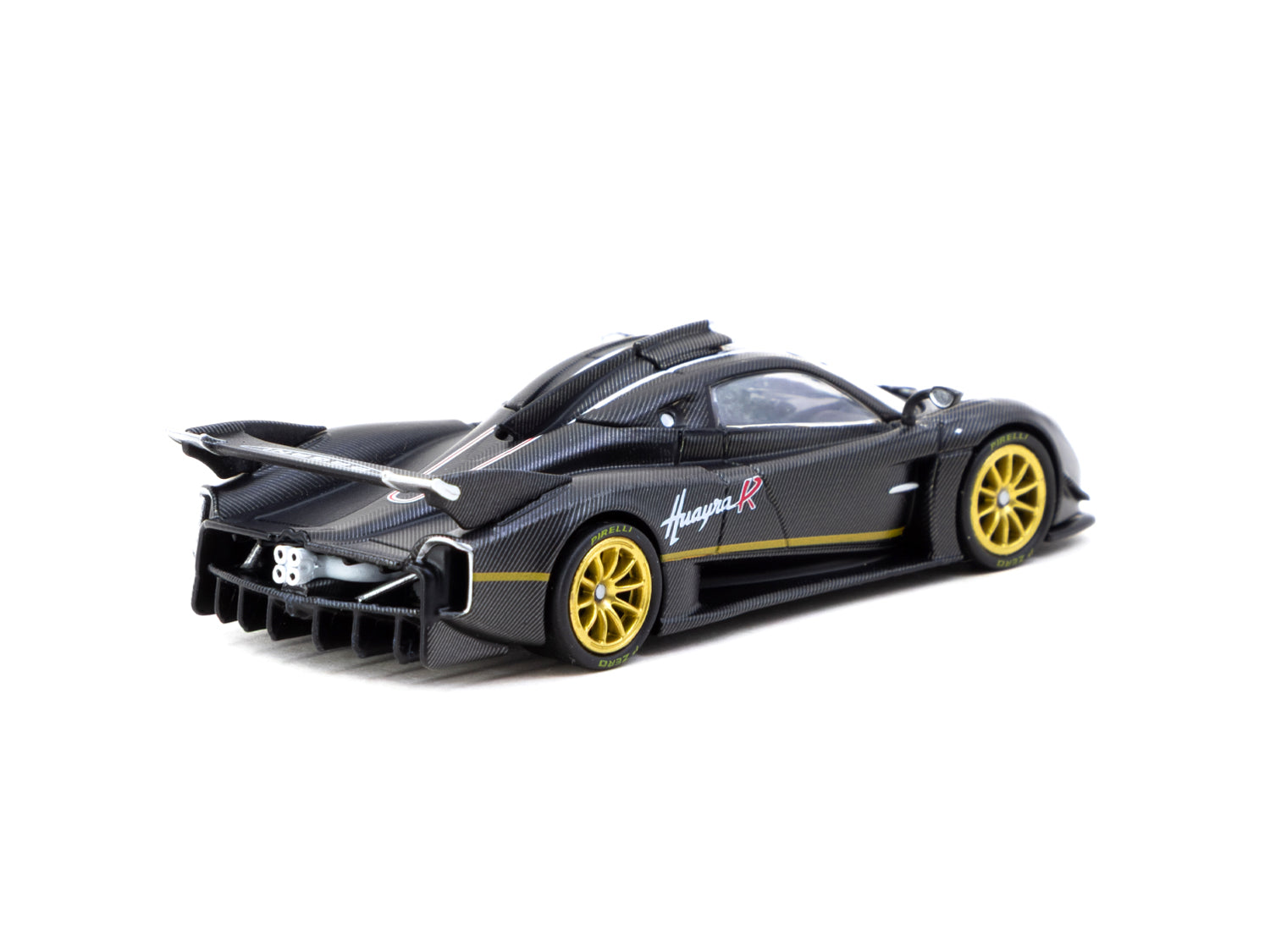 Tarmac Works 1/64 Pagani Huayra R Diecast Model Car - Matt Black Carbon Fiber Finish - Collectible Miniature Vehicle for Display & Racing Enthusiasts - Perfect for Home Office Decor, Car Collections & RC Track Racing