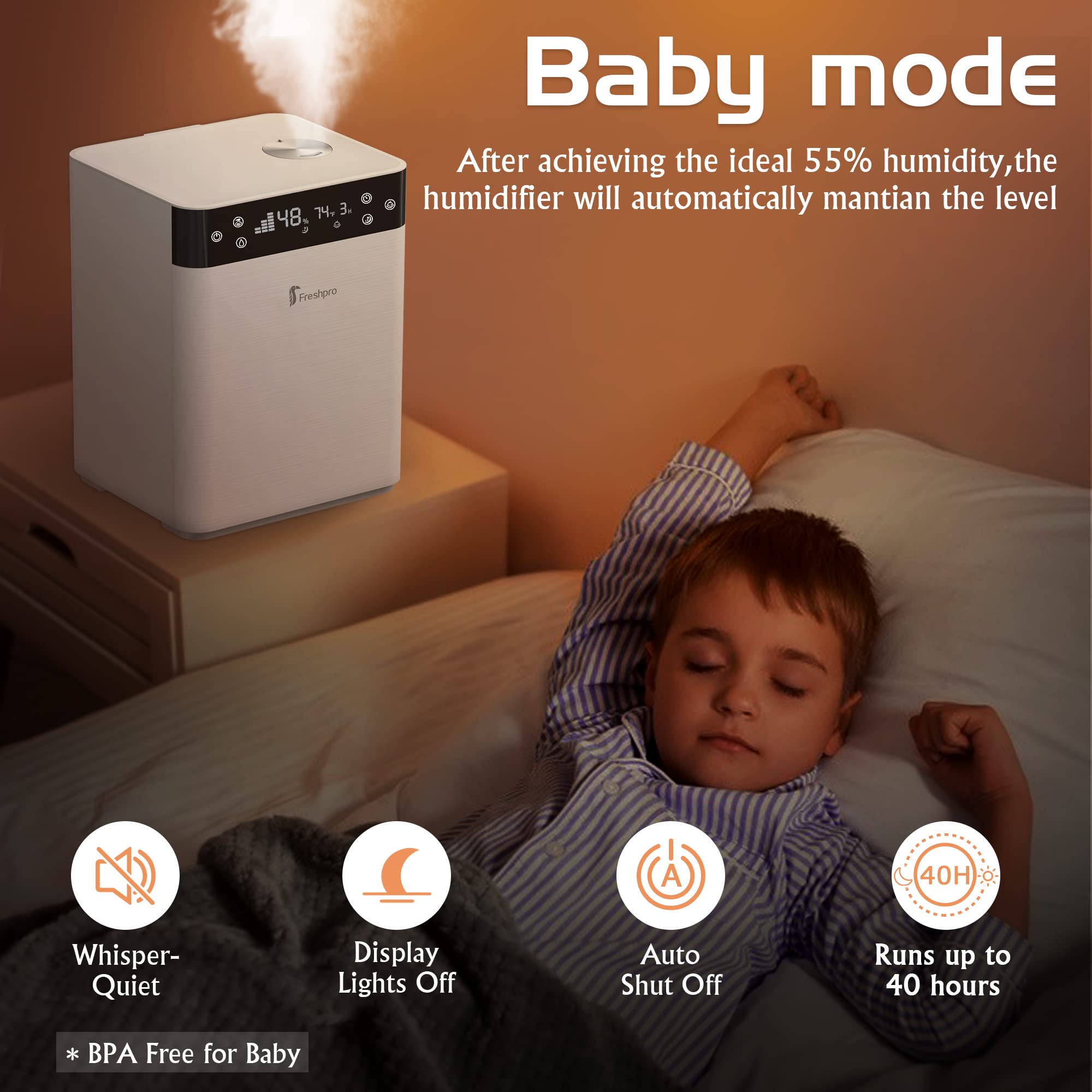 4.5L Top Fill Cool Mist Humidifier for Large Bedroom & Home - Quiet Ultrasonic Humidifier with Humidity Sensor, Auto Shut Off, Night Light & Sleep Mode - Perfect for Dry Air Relief, Baby Nurseries & Indoor Plants Care