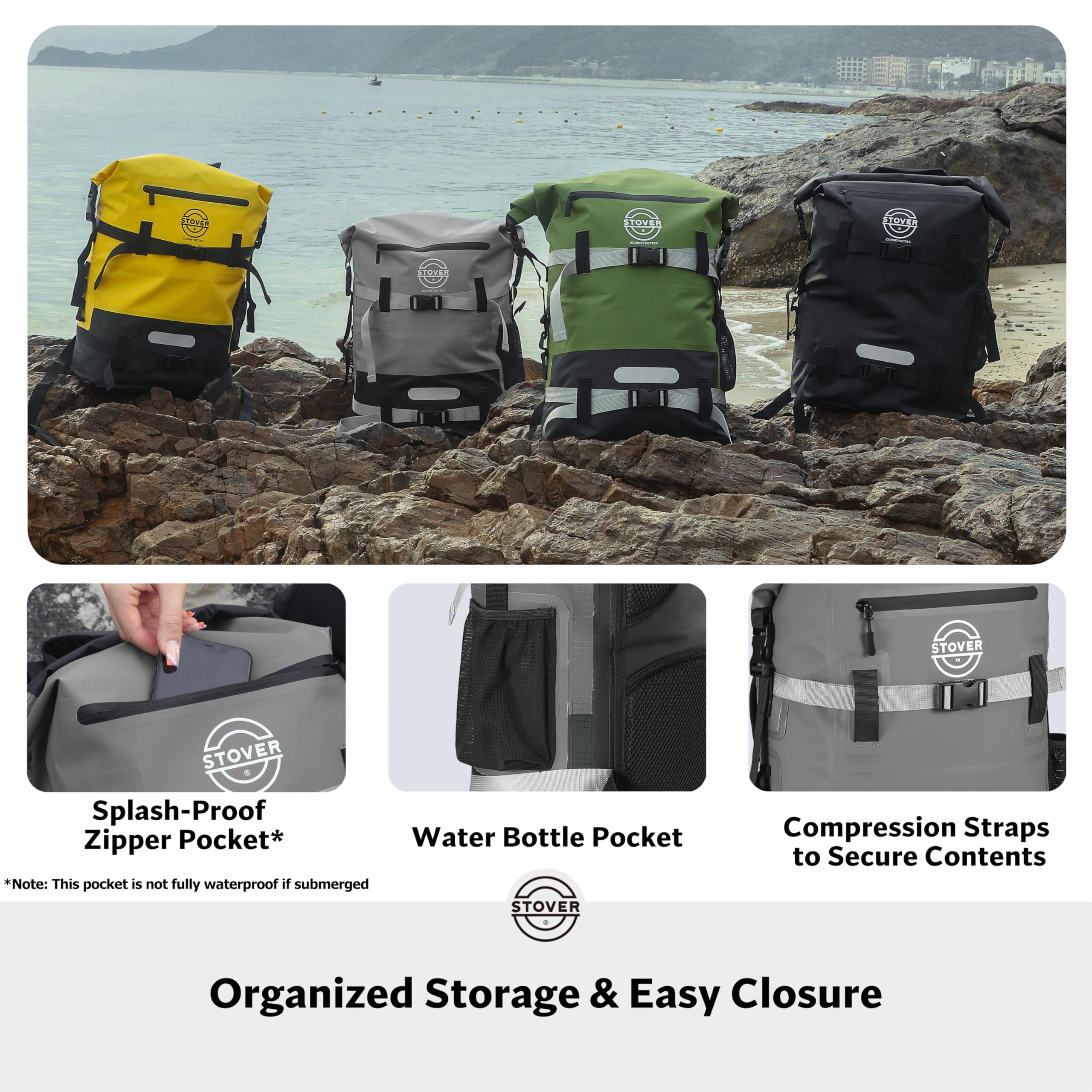STOVER 5L/10L/25L/30L/40L/55L Waterproof Dry Backpack - Floating Dry Bag for Kayaking, Boating, Hiking, Camping, Beach & Outdoor Activities - Heavy Duty Roll Top Design for Men & Women (Grey) - Perfect for Water Sports, Travel & Adventure Gear Storage