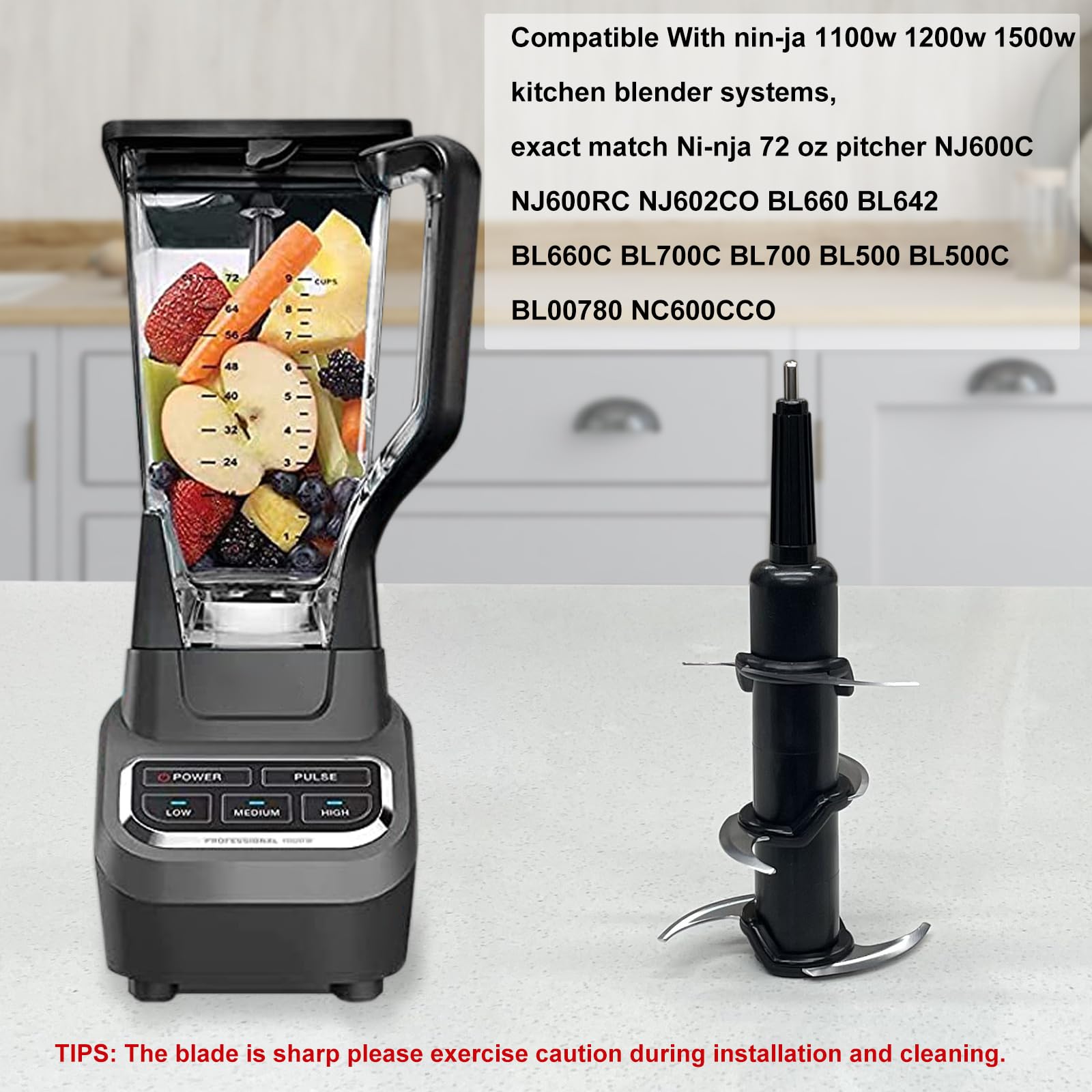 Ninja Blender 6-Stacked Blade Replacement Assembly for 72 oz Pitcher - Compatible with BL660C BL740 BL642 BL500C Models (1100W 1200W 1500W) - Perfect for Smoothies, Juices & Food Prep in Ninja Kitchen System