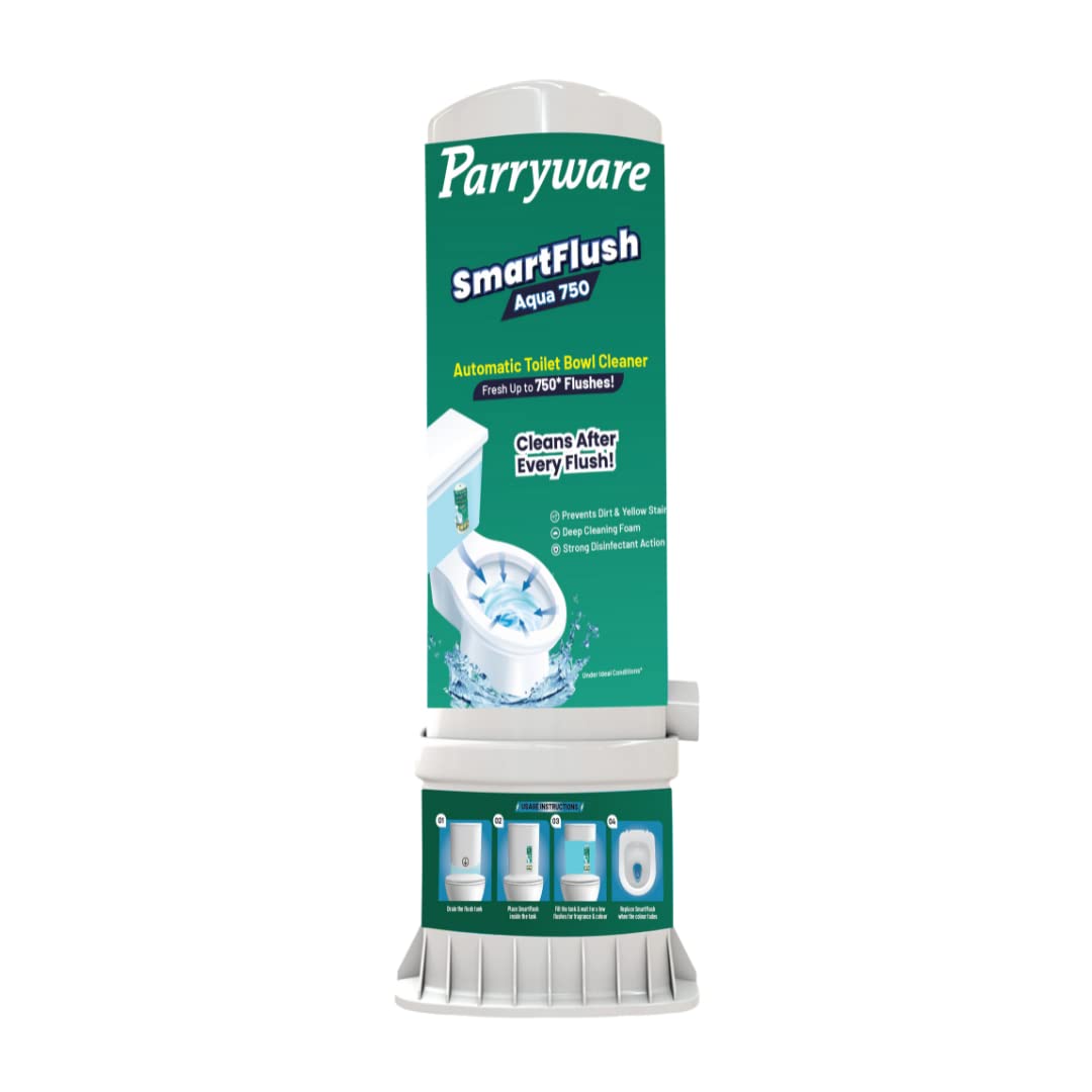 Parryware Smart Flush Aqua 750 Automatic Toilet Bowl Cleaner - Prevents Dirt & Yellow Stains, Kills 99.9% Germs | Fragrance-Free, Long-Lasting 750 Flushes (1-Pack) | Ideal for Homes, Offices & Commercial Restrooms