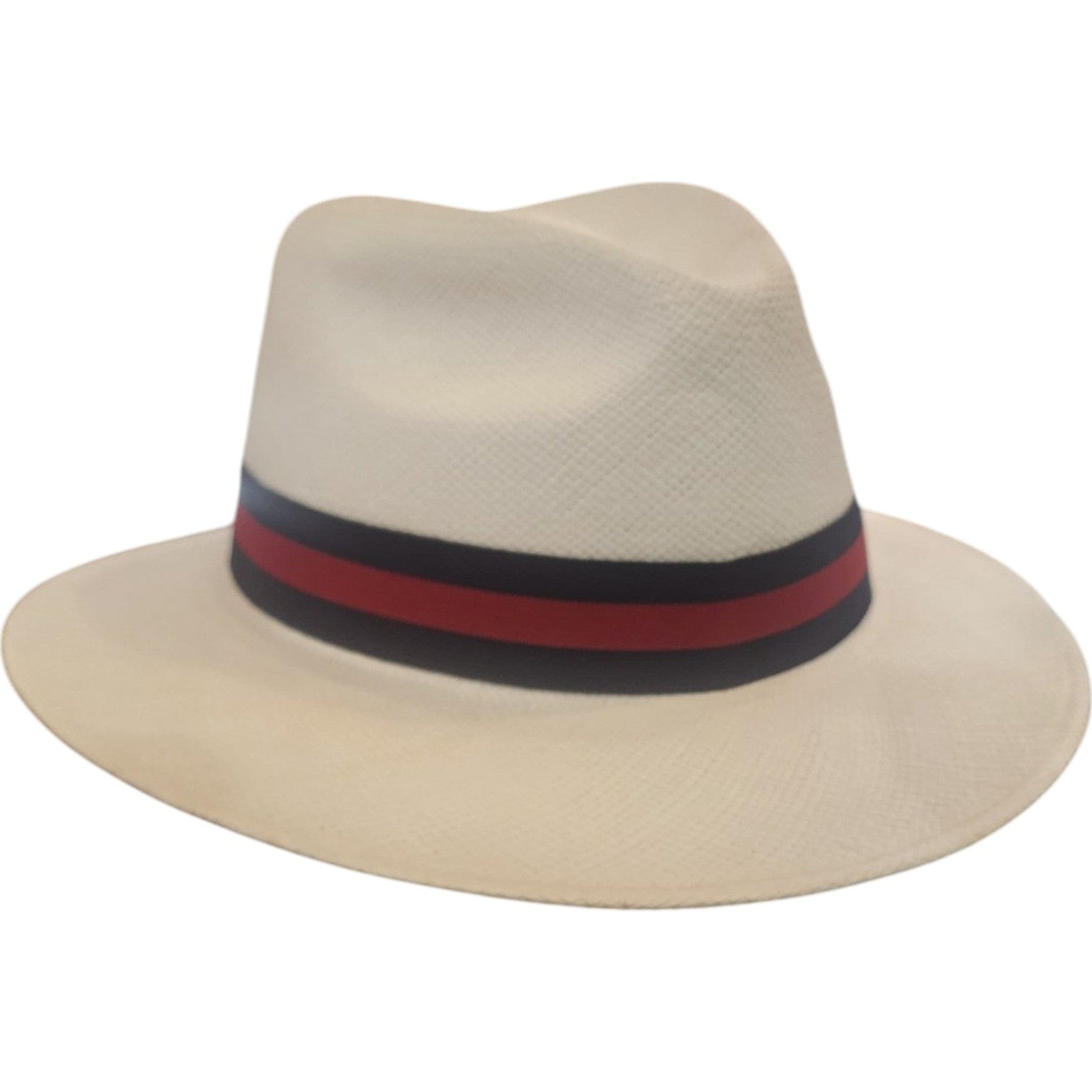 JJ Hats Premium Bleached Fedora Panama Hat with Blue/Red Band - Stylish Summer Accessory for Beach, Wedding & Outdoor Events