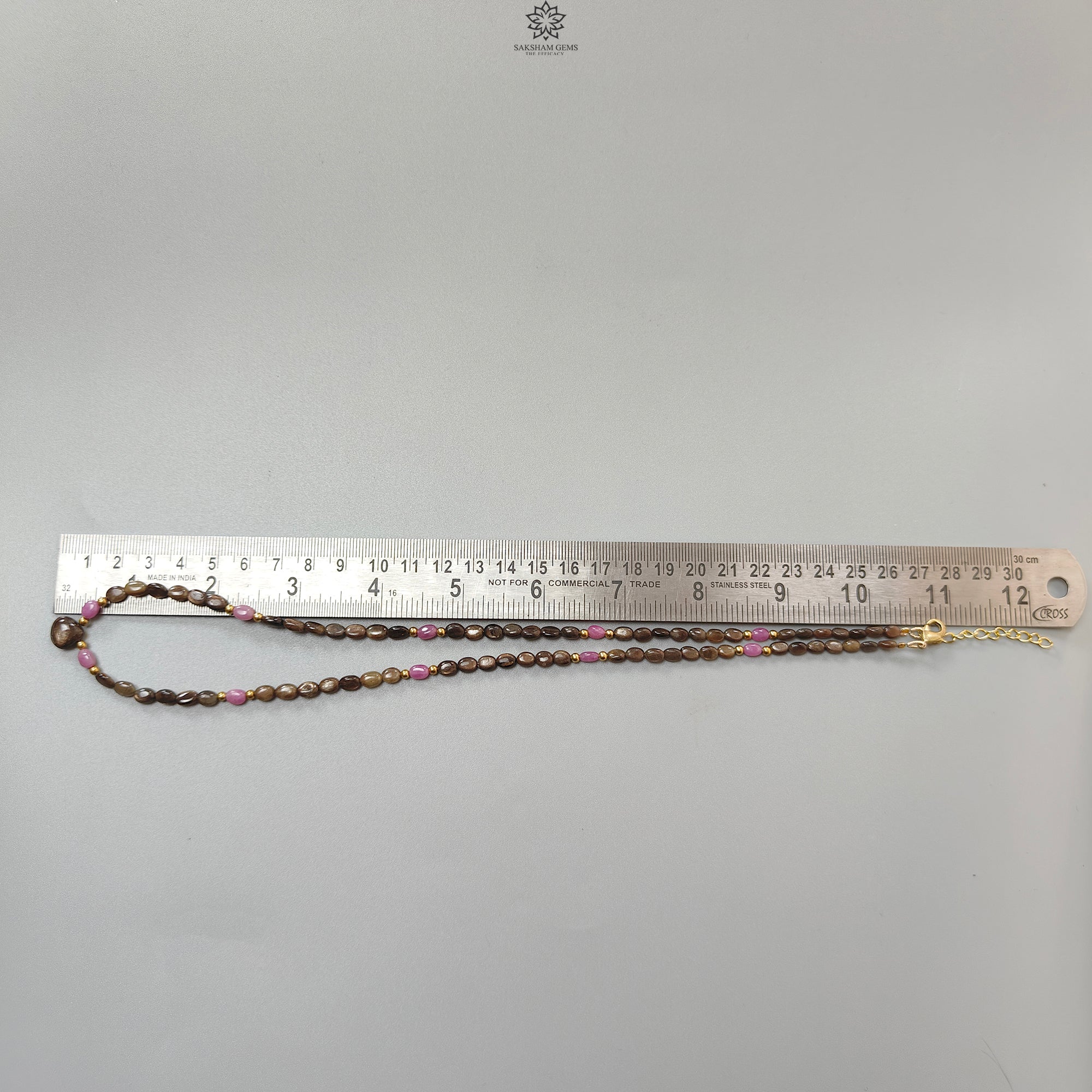 Golden & Pink Sapphire Oval Plain Brass Necklace - 18.04gms, 5x4mm, 7x5mm, 10mm (Approx 21