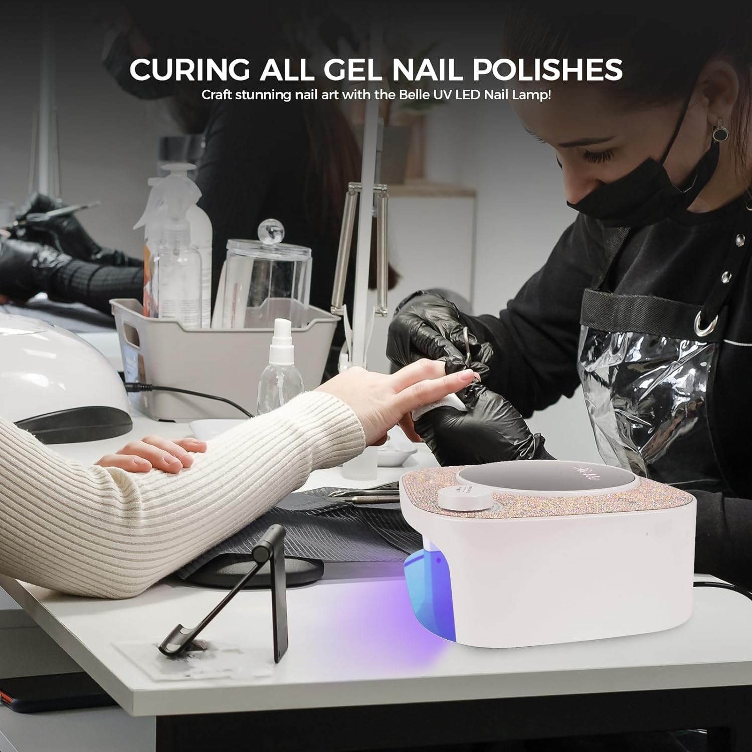 Belle UV LED Nail Lamp for Gel Nails - 4 Timer Settings, Fast Drying Nail Dryer with Sparkling Rhinestones - Perfect for Home Manicures, Nail Salons & DIY Nail Art