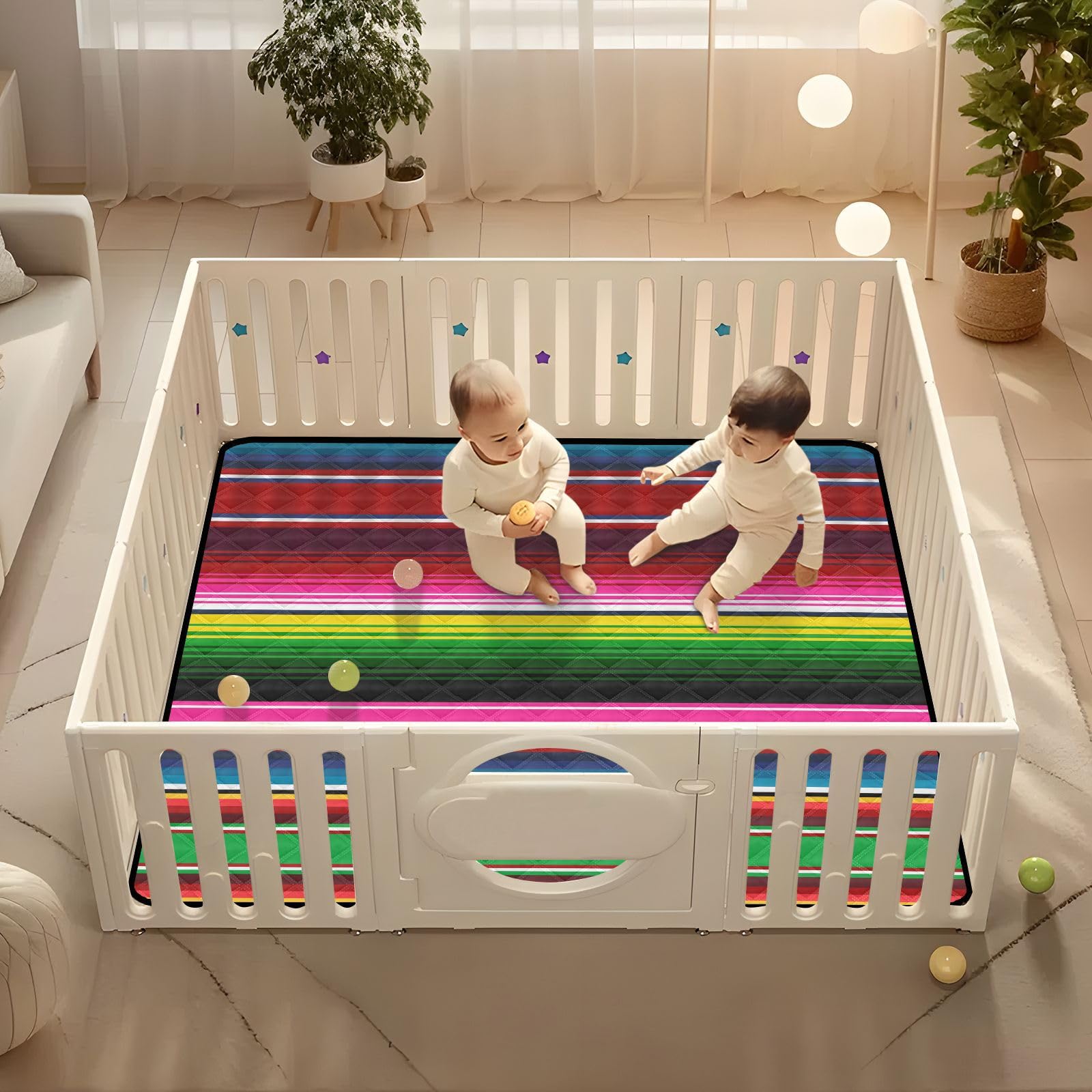 Soft Mexican Serape Stripe Baby Play Mat - 50'' x 50'' Washable Foam Activity Mat for Infants & Toddlers | Indoor/Outdoor Tummy Time & Crawling Mat - Perfect for Nursery, Playroom, Park & Beach