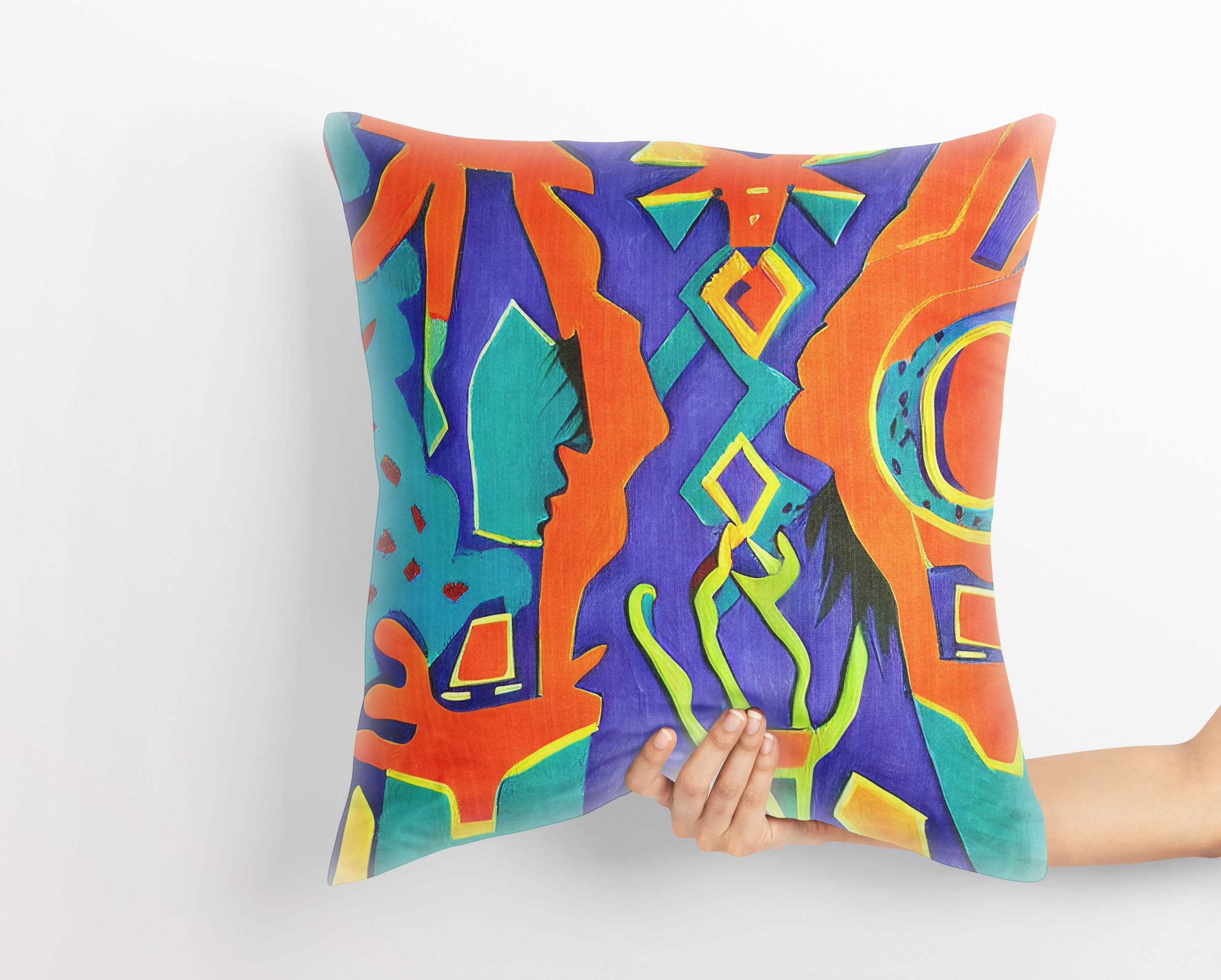 Mayan Culture Symbol Animal Print Pillow Cover 24x24 Inches - Soft Abstract Colorful Decorative Throw Pillow Case for Sofa, Bed, Couch & Home Decor