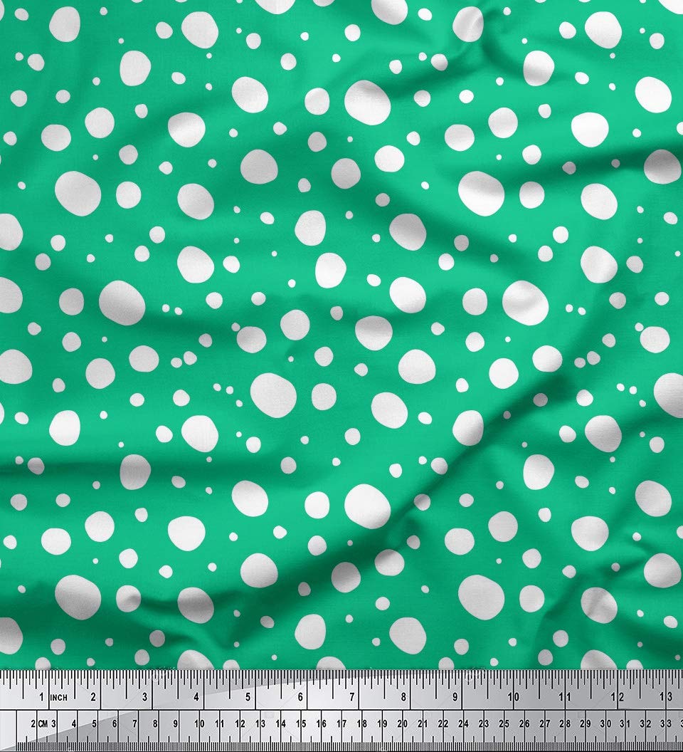 Soimoi Moss Green Georgette Fabric by The Yard - 42 Inch Wide Printed Fabric with White Dots - Classic Timeless Design for Dresses, Curtains & Home Decor