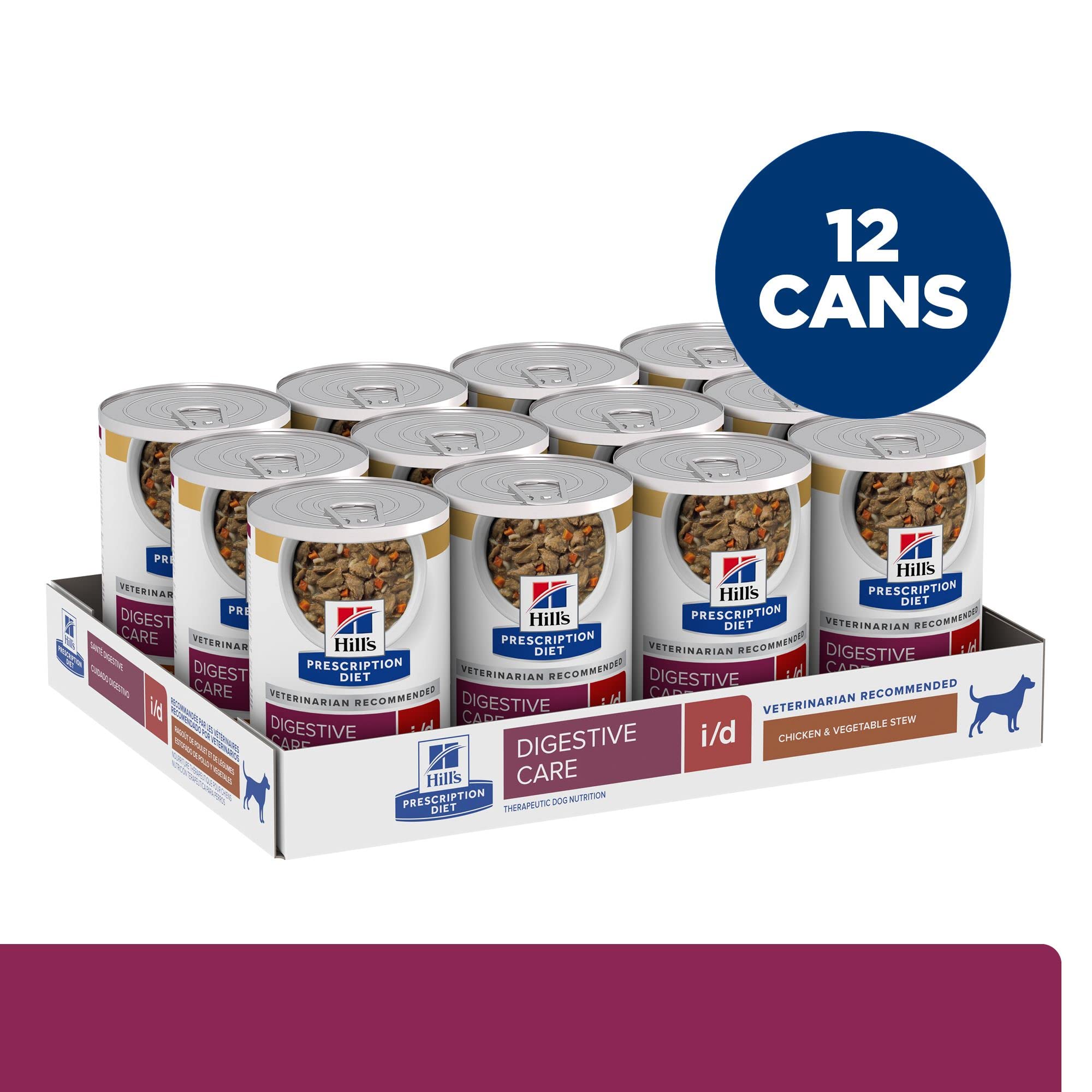 Hill's Prescription Diet i/d Digestive Care Chicken & Vegetable Stew Wet Dog Food - Vet Recommended for Sensitive Stomach, 12.5 oz Cans (Pack of 12) | Ideal for Dogs with Digestive Issues, Post-Surgery Recovery & Upset Stomach Relief
