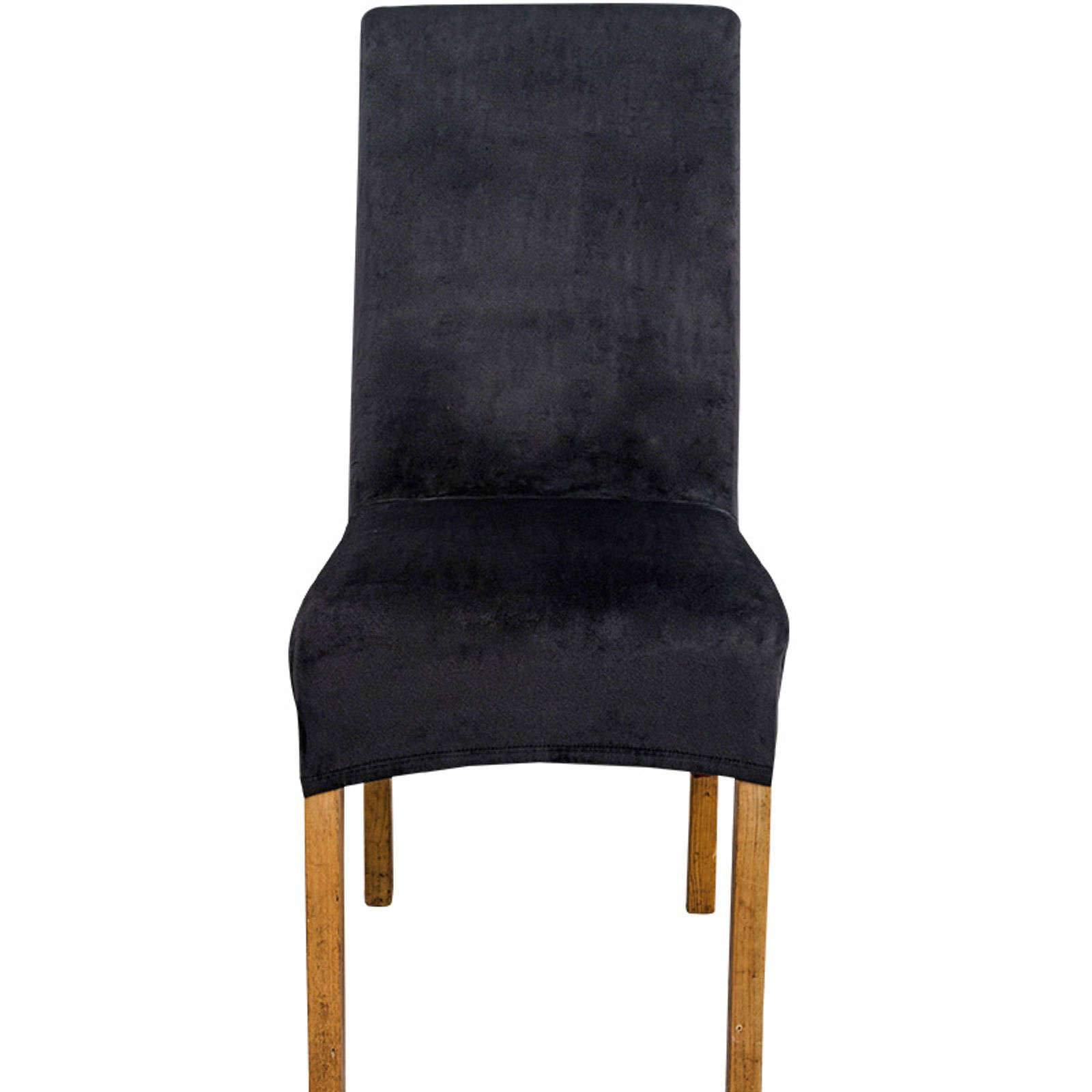 JHLD Soft Stretch Velvet Dining Chair Covers - Washable & Removable Chair Protectors for Dining Room, Hotel, Wedding (Set of 4, Black) - Perfect for Home Decor, Restaurant Seating & Event Furniture Protection