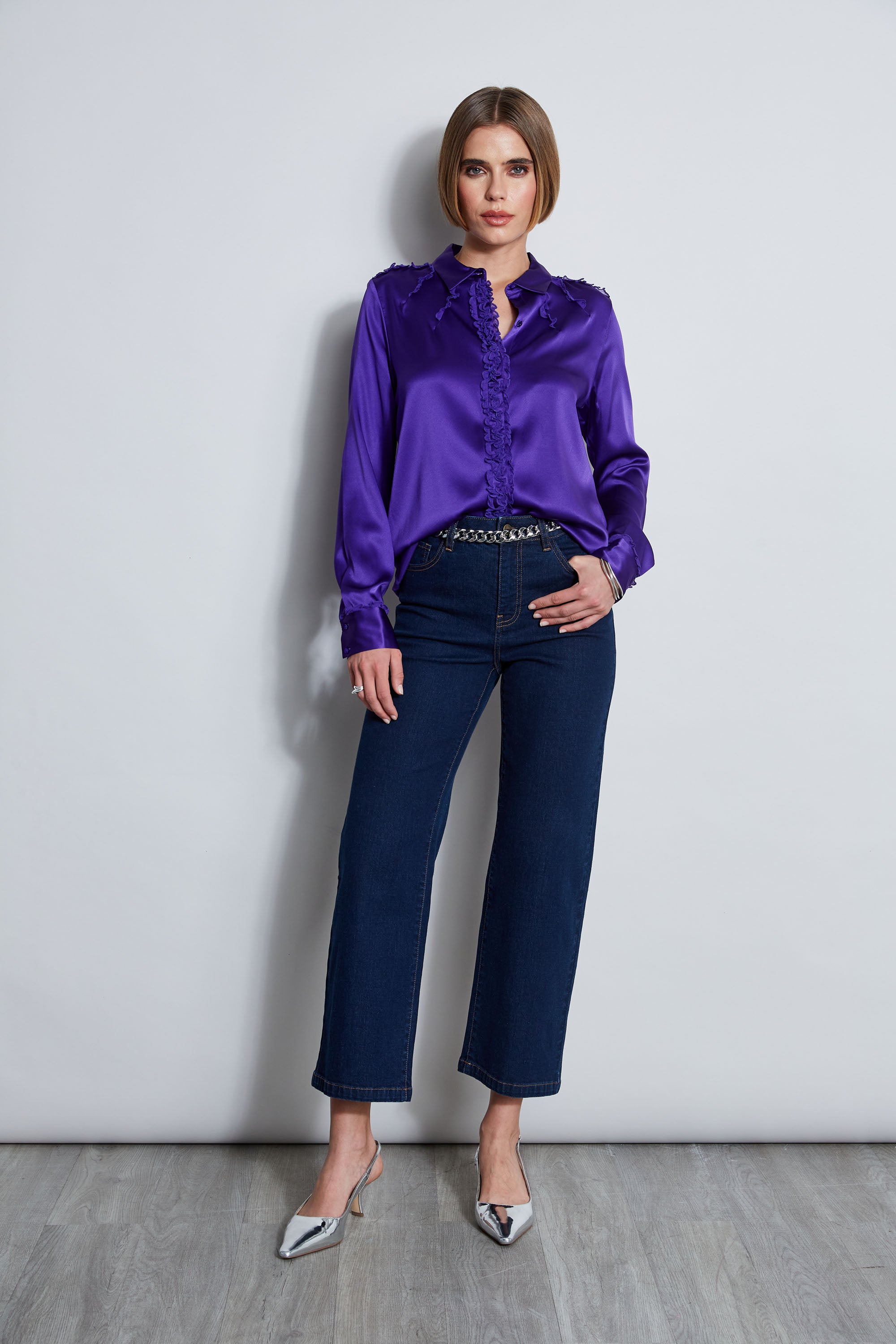 Elegant Chiffon Ruffle Silk Satin Blouse for Women - Office Wear & Evening Party Outfit