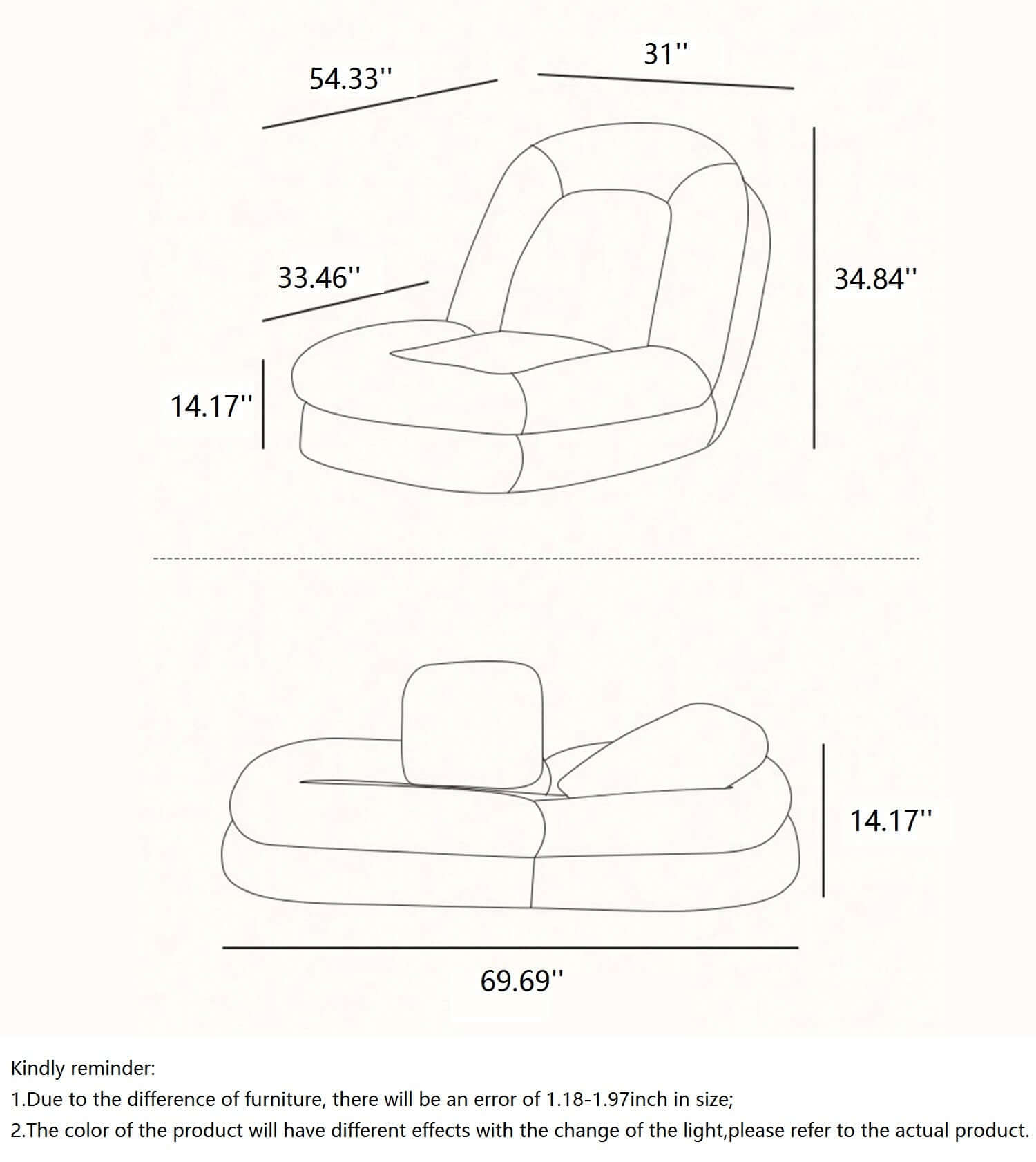 Modern Convertible Sleeper Sofa Bed - Lazy Sofa in Beige Teddy Velvet for Living Room, Guest Room & Small Spaces