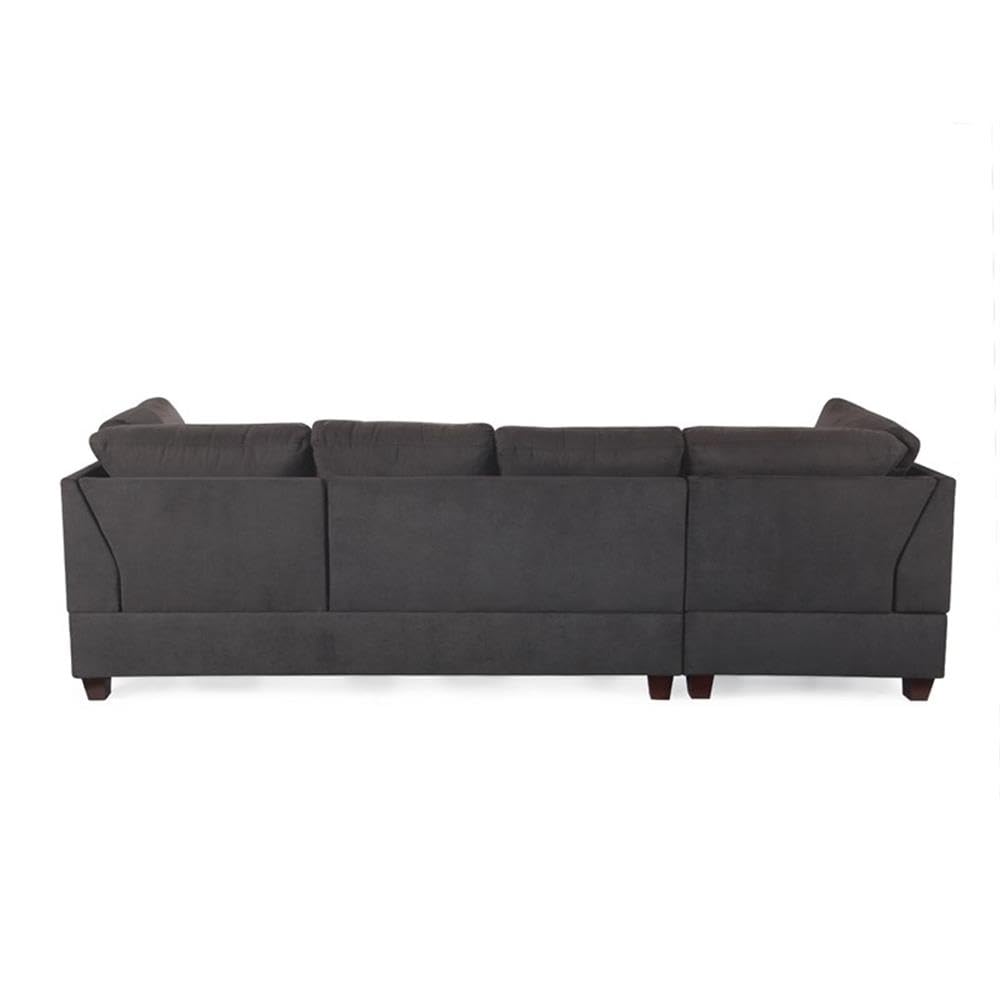 Poundex Ebony Sectional Sofa - Modern L-Shaped Couch for Living Room, Family Room & Home Theater
