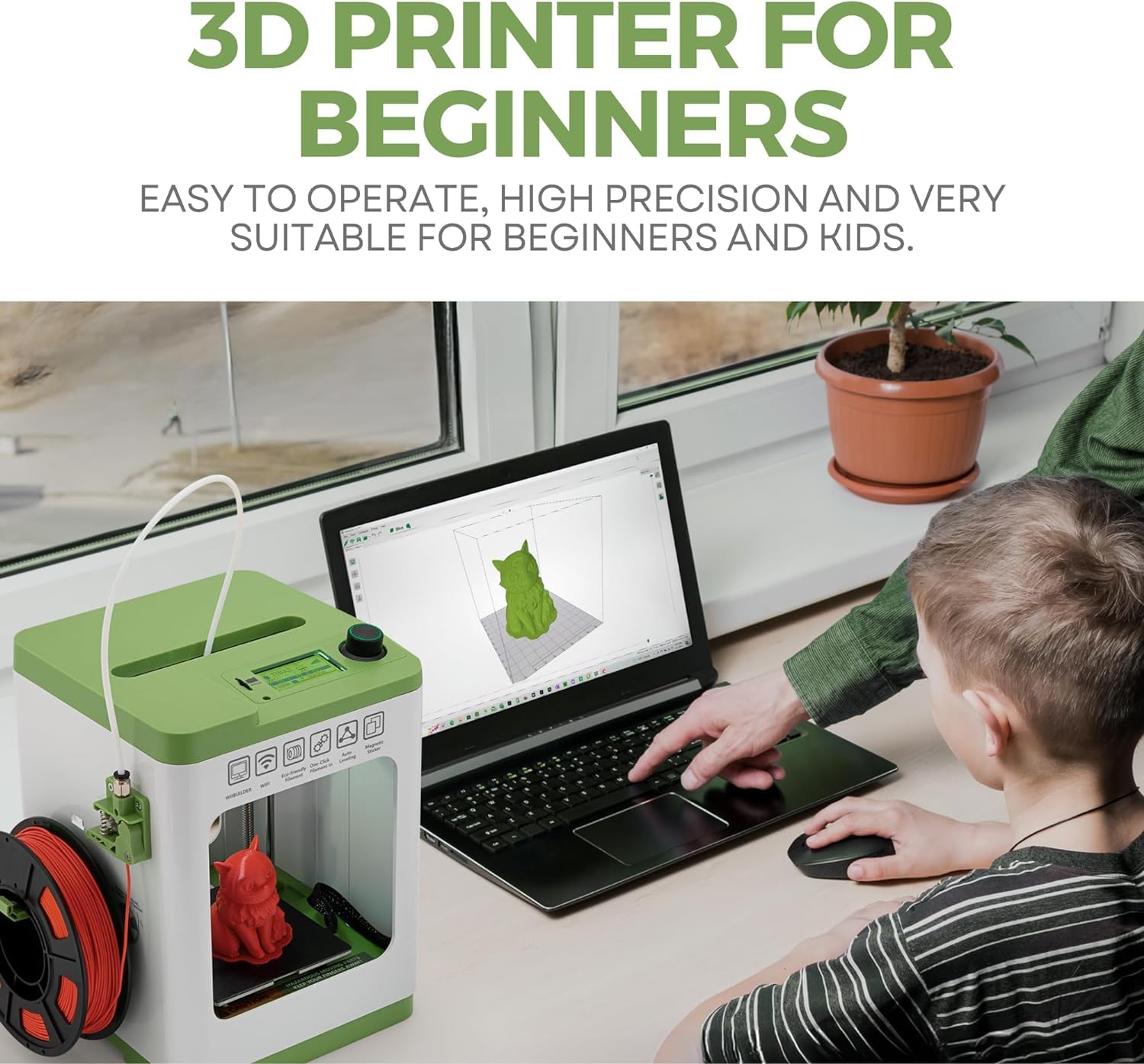 Fully Assembled Mini 3D Printer Kit for Kids & Beginners - Auto Leveling 3D Printing Machine with 10M PLA Filament & SD Card - WiFi Compatible with MAC/Windows/Linux - Perfect for STEM Education, Home DIY Projects & Creative Prototyping