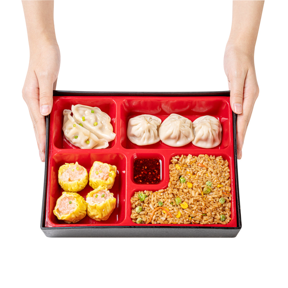 Japanese Style Bento Box - 5 Compartments Black and Red Lunch Box (10.75