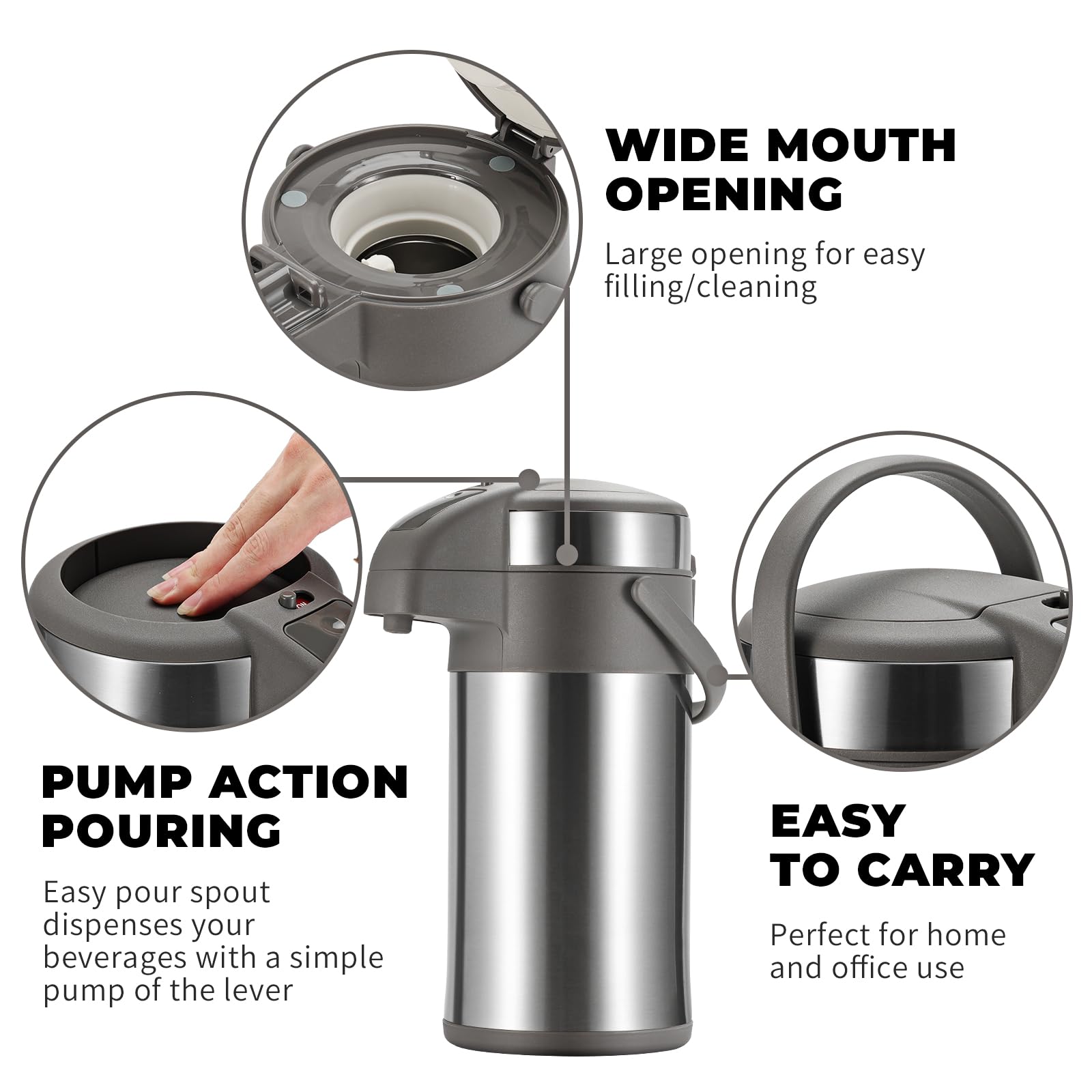 Stainless Steel Coffee Carafe with Pump - 4L Thermal Dispenser for Hot Drinks | Office & Catering Use