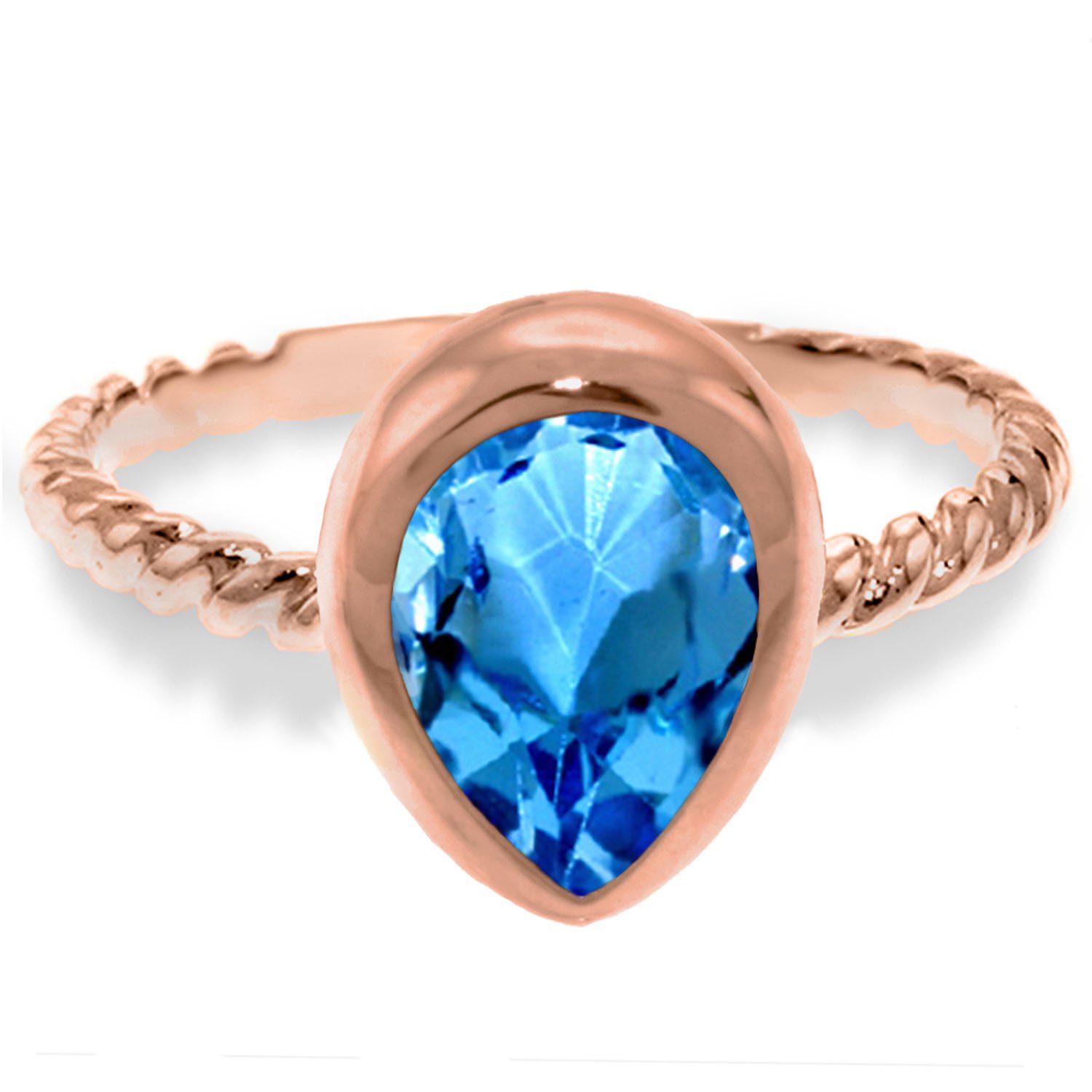 14K Solid Rose Gold Pear Shape Natural Blue Topaz Ring - Elegant GG 5476 Jewelry for Women, Perfect for Engagement, Wedding & Special Occasions