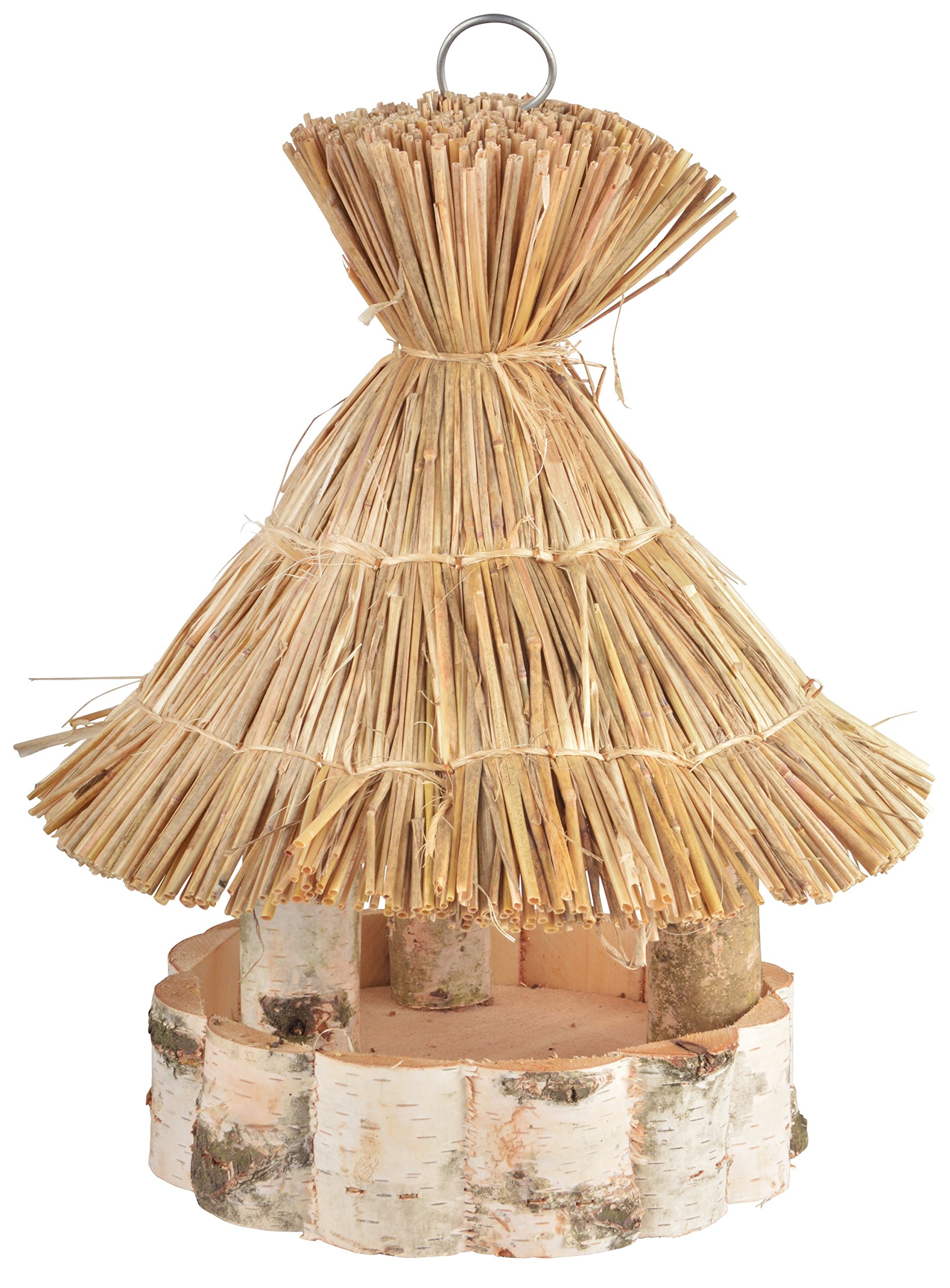 Round Birch Wood Hanging Bird Feeder - Outdoor Garden Decoration for Attracting Wild Birds - Perfect for Backyard, Patio, and Balcony Bird Watching