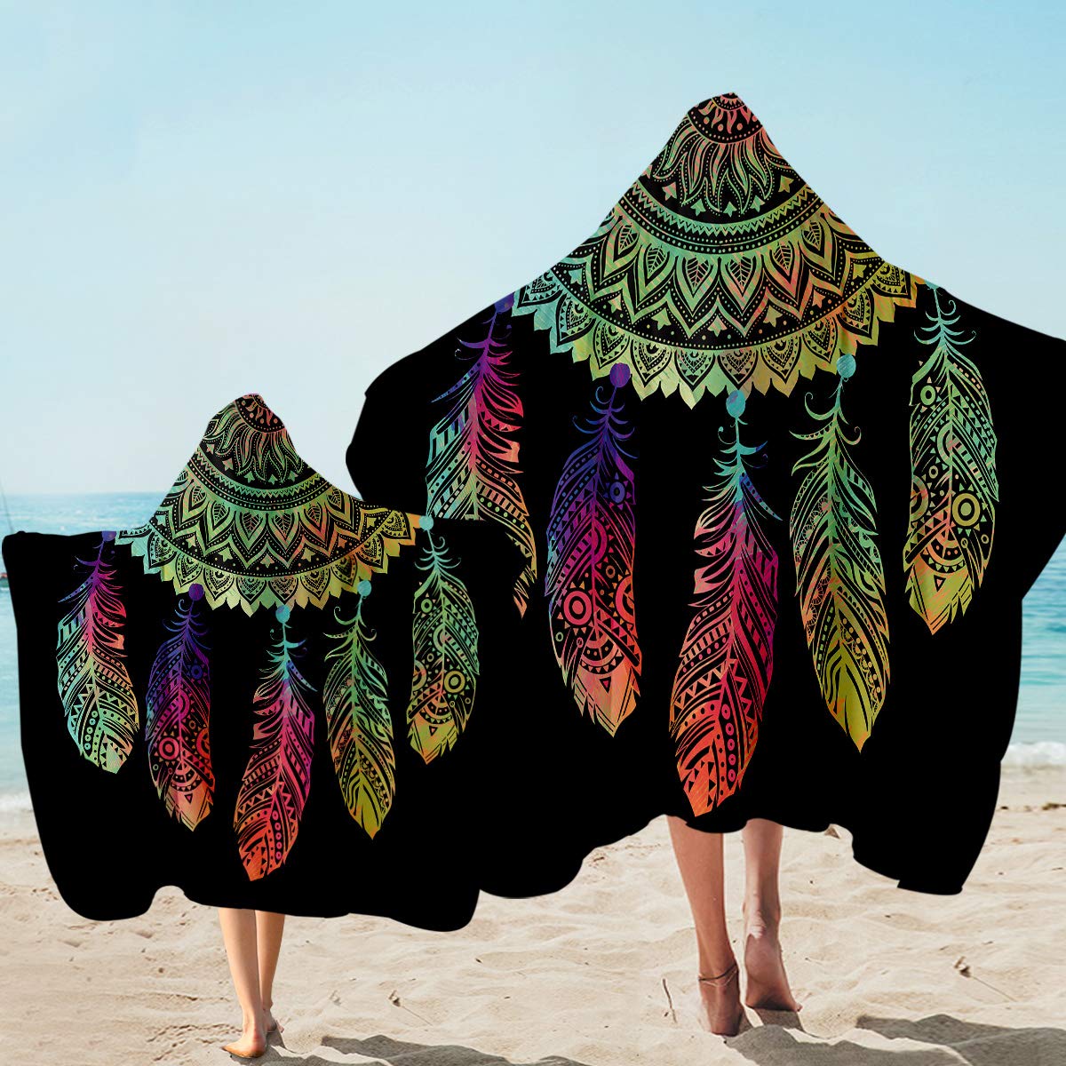 Sleepwish Hooded Bath Towel - Soft Absorbent Beach Towel with Hood for Kids (Neon Dream Catcher, 1 Piece) | Wearable Towel for Swimming, Spa, Beach & Bathroom Use