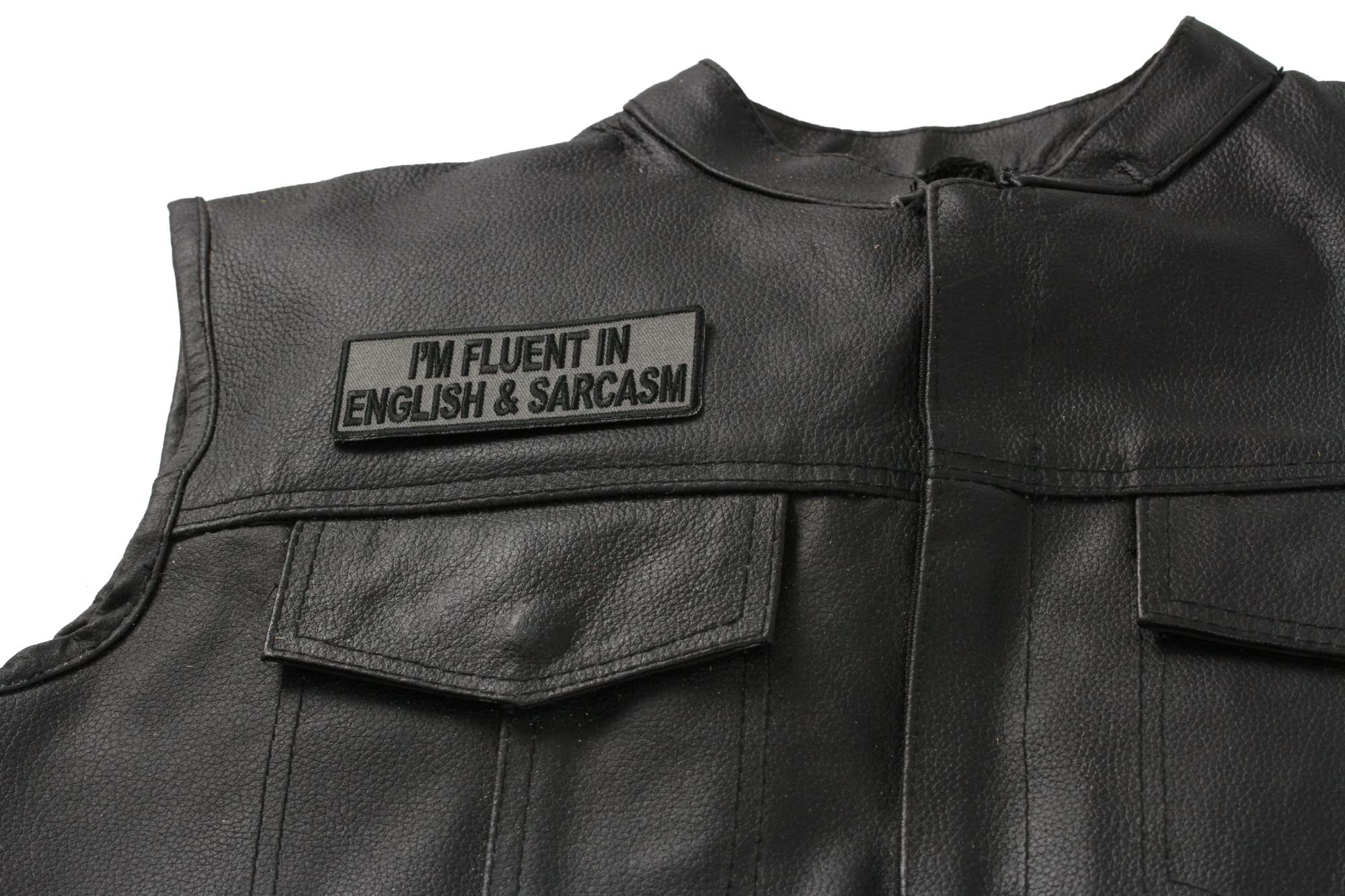 Fluent in English & Sarcasm Funny Iron-On Patch - Humorous Embroidered Badge for Jackets, Hats & Backpacks - Perfect for Sarcastic Friends & Office Humor Gifts