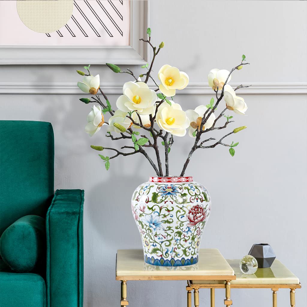Jingdezhen Ceramic Ginger Jar with Lid - Chinese Style Temple Jar, Enamel Decorative Vase for Home & Kitchen Decor - Perfect for Living Room, Dining Table & Shelf Display