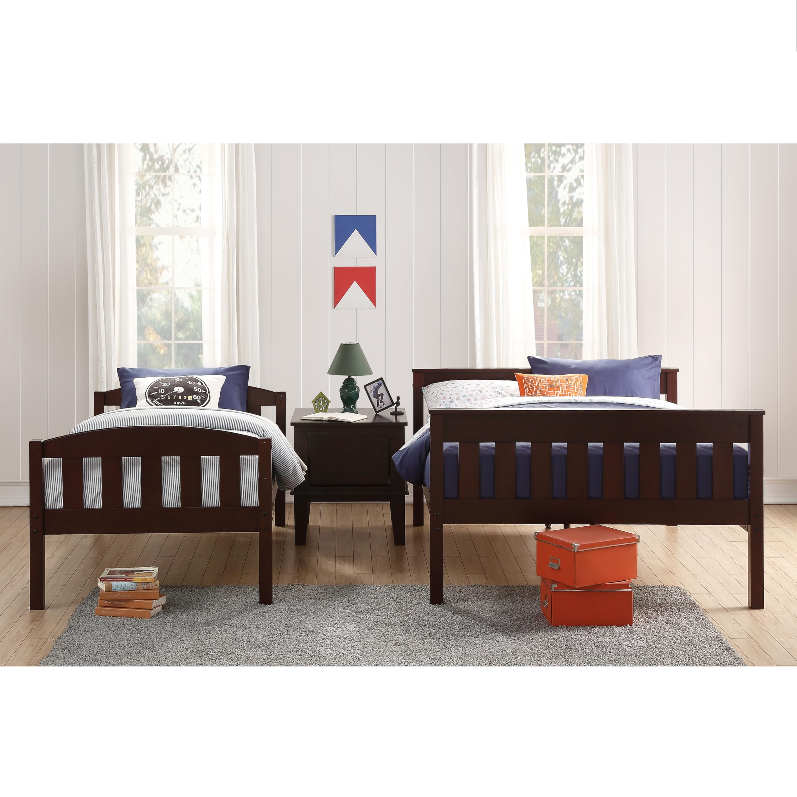 DHP Airlie Convertible Wood Bunk Bed for Kids & Teens - Twin Over Full Stackable Detachable Bed Frame with Angled Ladder & High Guardrail - No Box Spring Needed - Espresso Finish - Perfect for Small Bedrooms, Shared Kids Rooms & Sleepovers