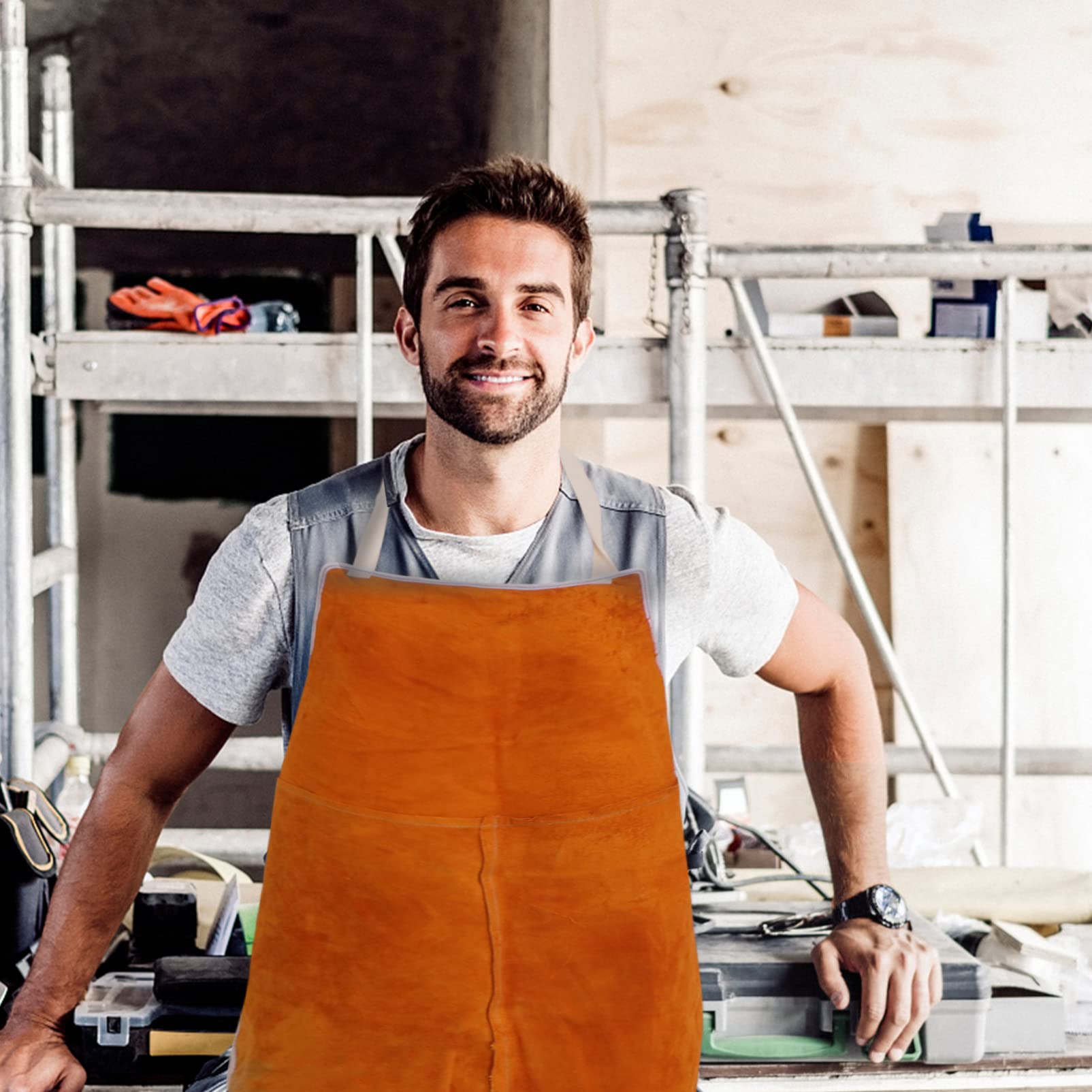 iplusmile Genuine Leather Welding Apron - Heavy Duty Work Apron for Cooking, BBQ, Grilling & Shop Use - Durable & Heat Resistant for Professional Chefs & Craftsmen