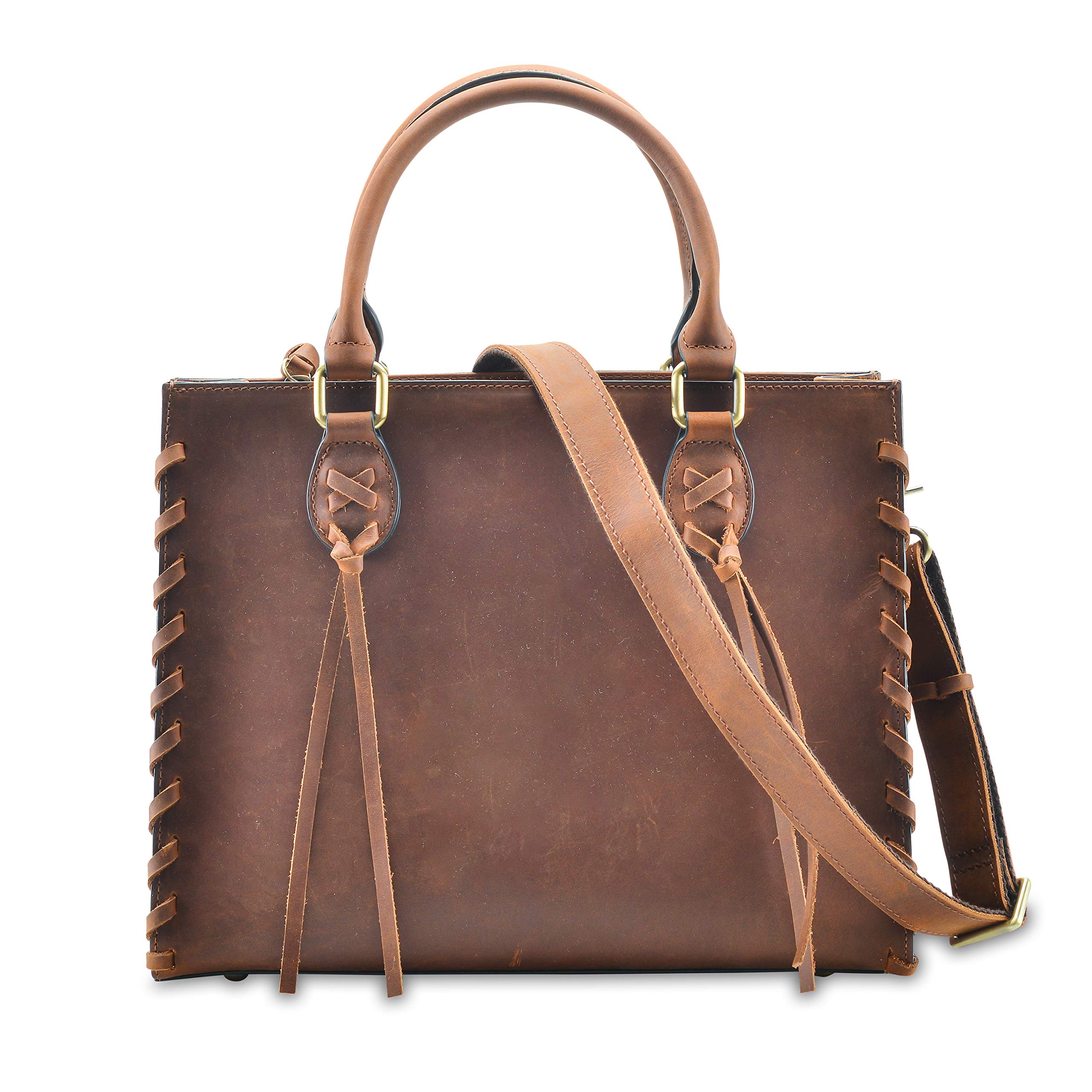 Concealed Carry Emma Satchel - Women's Shoulder Bag & Crossbody Purse with Removable Gun Holster - Distressed Brown Leather - Perfect for Everyday Carry, Travel & Self Defense