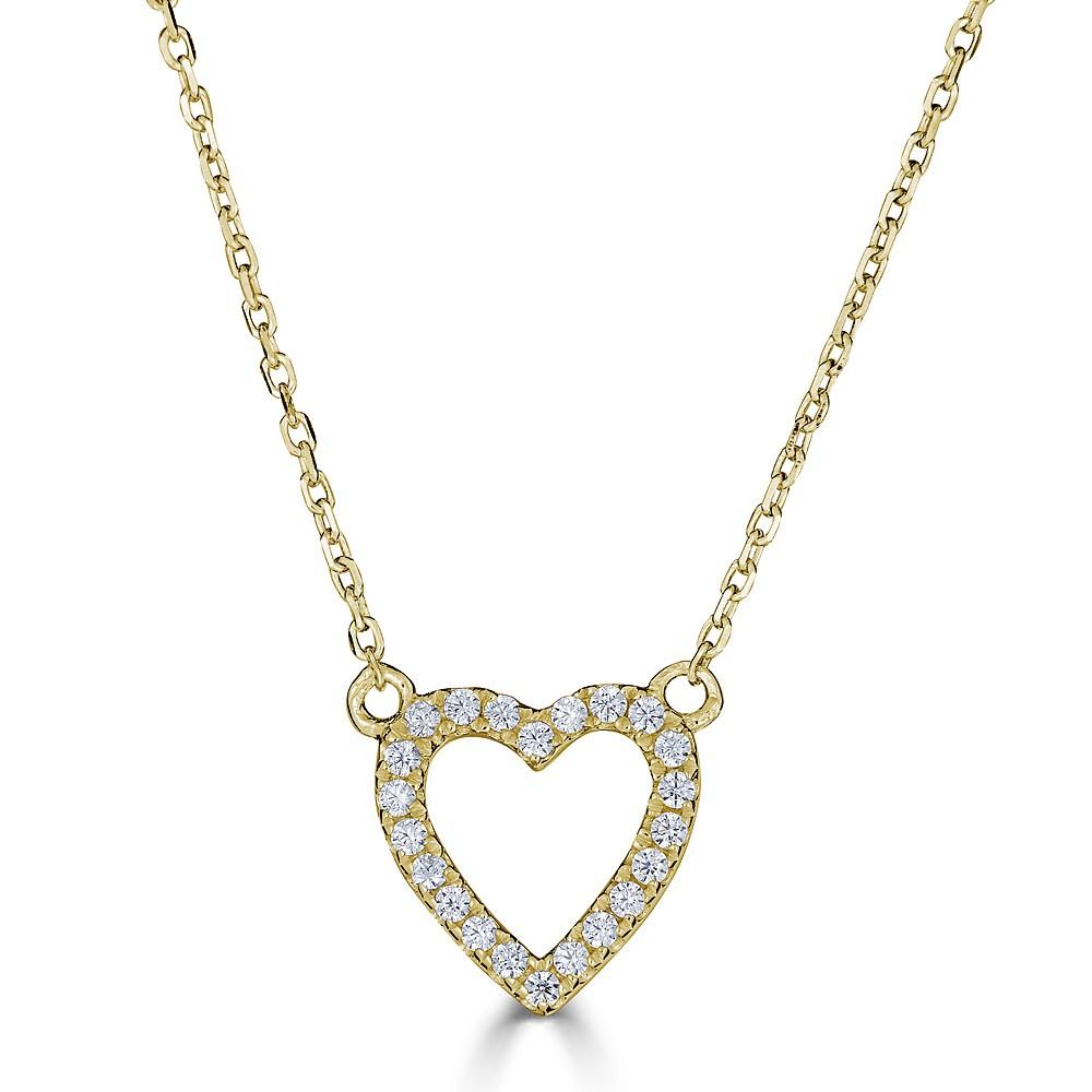 14K Gold 0.08 CTW Diamond Open Heart Necklace for Women - Dainty Petite Jewelry Gift for Her, Valentine's Day, Anniversary & Everyday Wear