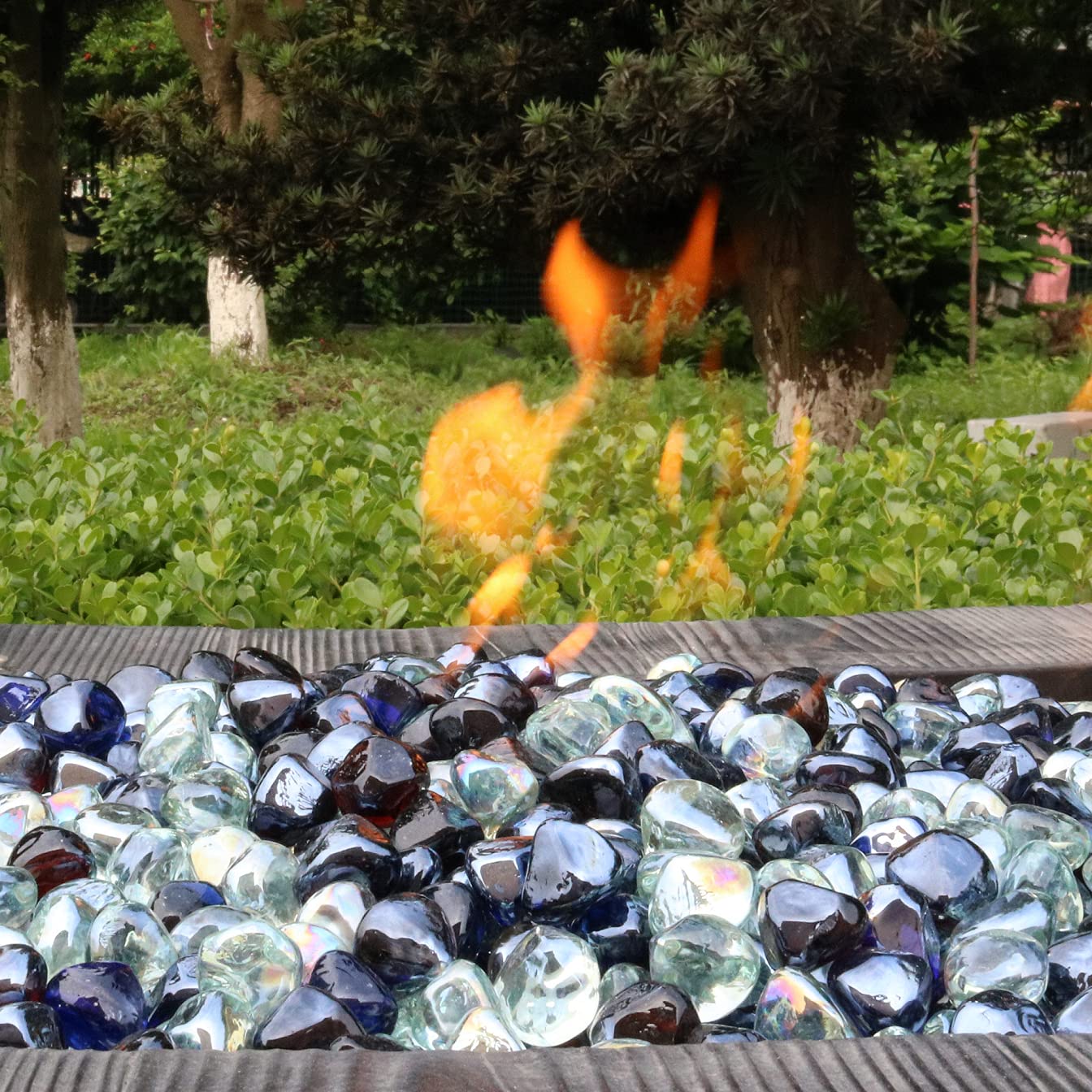 Premium 1 Inch Fire Glass Diamond Rocks for Gas & Propane Fire Pits - 10lb White/Cobalt Blue/Amber Luster Blend (Gift Ready) - Perfect for Outdoor Patio, Backyard Decor & Fireplace Enhancement