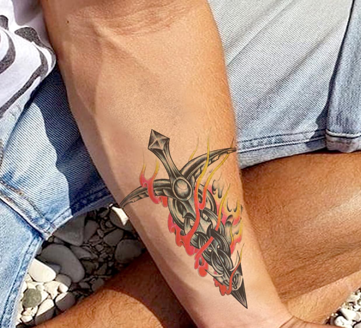 Waterproof Temporary Tattoo Stickers for Men & Women - 3D Realistic Flowers, Butterflies, Stars, Angels, Wolves & Armband Designs (21x15cm) | Perfect for Parties, Festivals, Cosplay & Body Art | HB-303