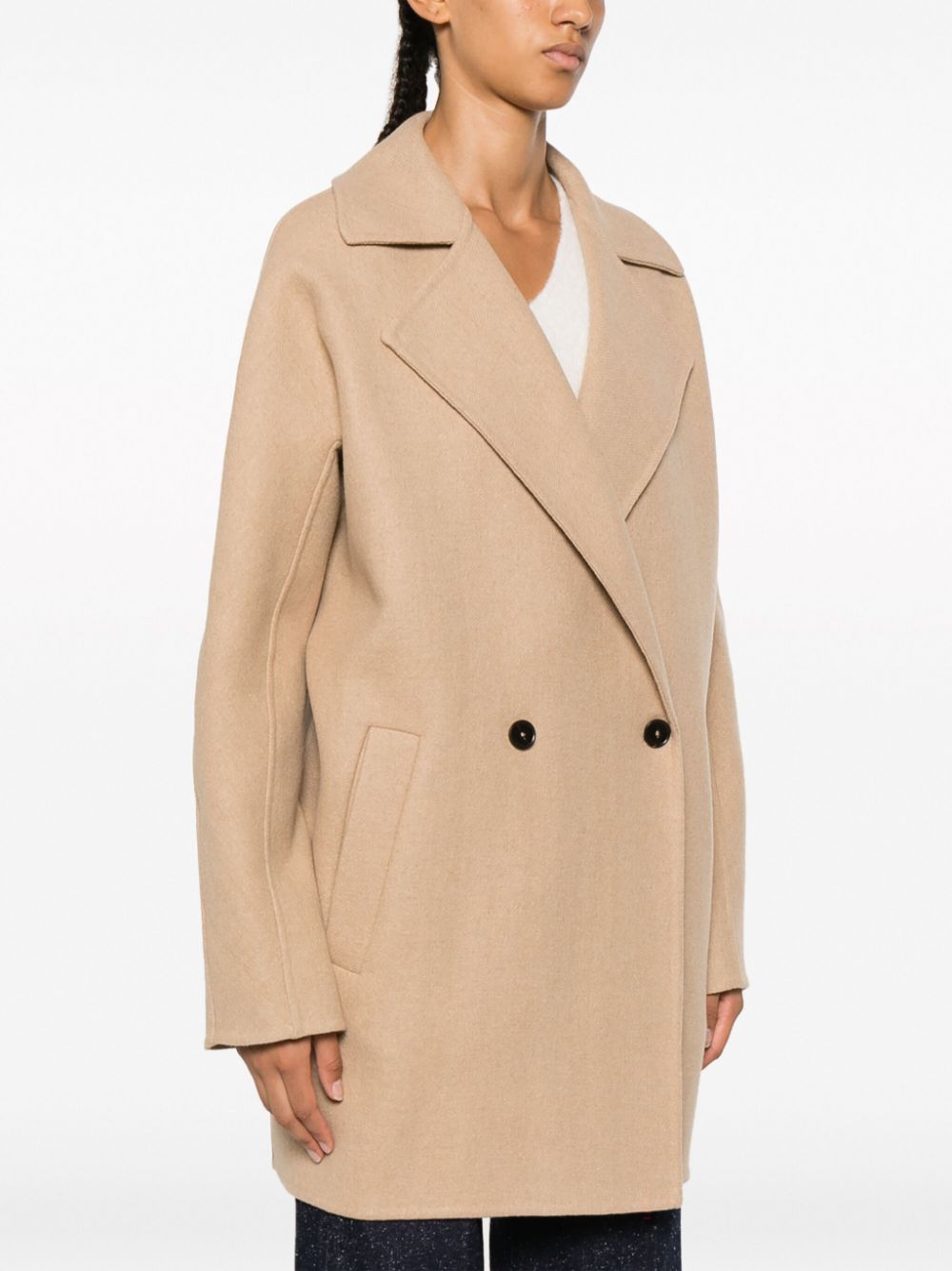 Women's Beige Closed Front Long Coat - Elegant Winter Outerwear for Office, Dating & Special Occasions