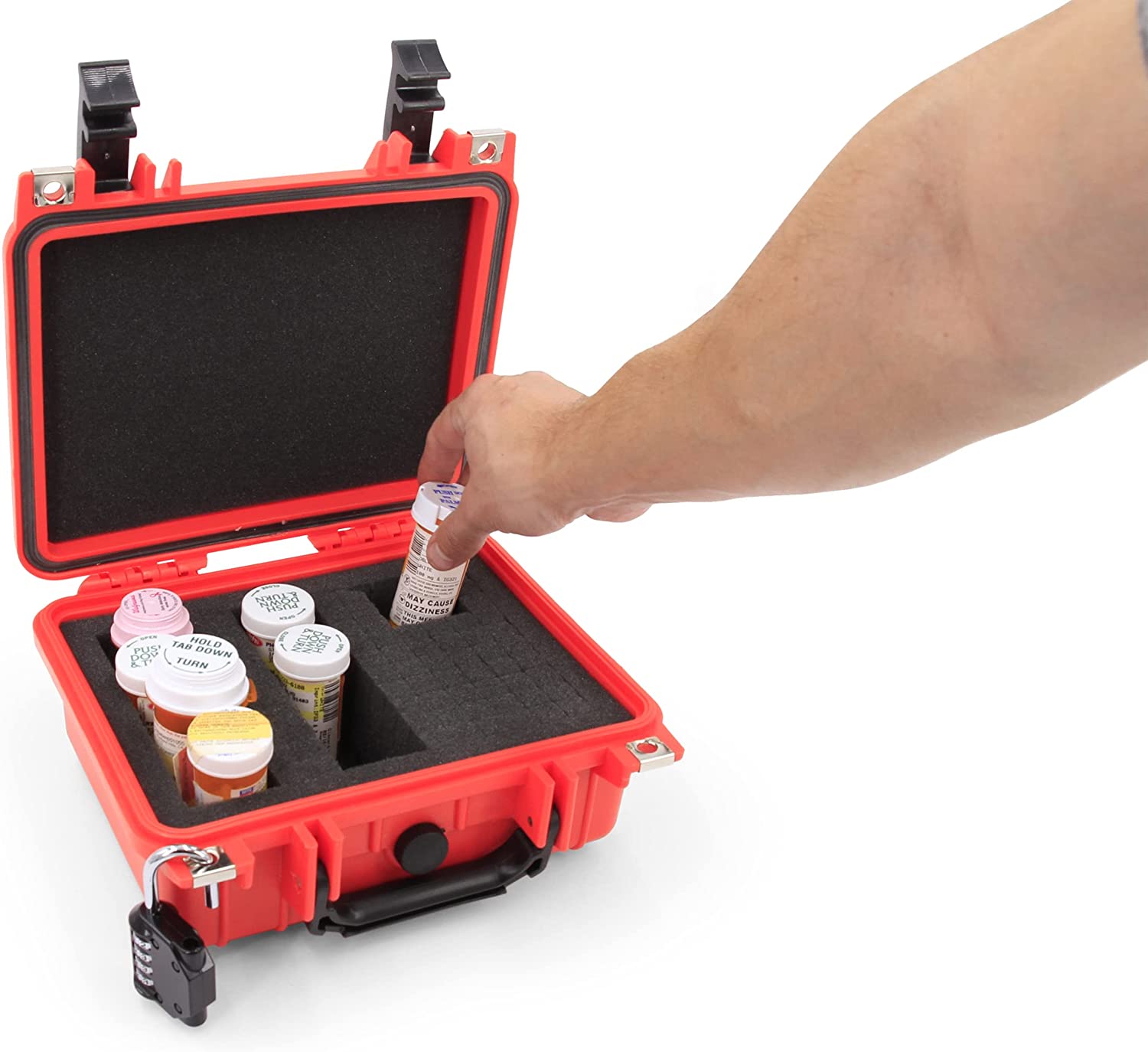 CASEMATIX Lockable Medicine Storage Box with Customizable Foam Insert - Crushproof Hard Shell & Airtight Container for Prescription Drugs, Vitamins & First Aid Supplies - Perfect for Travel, Home & Office Organization