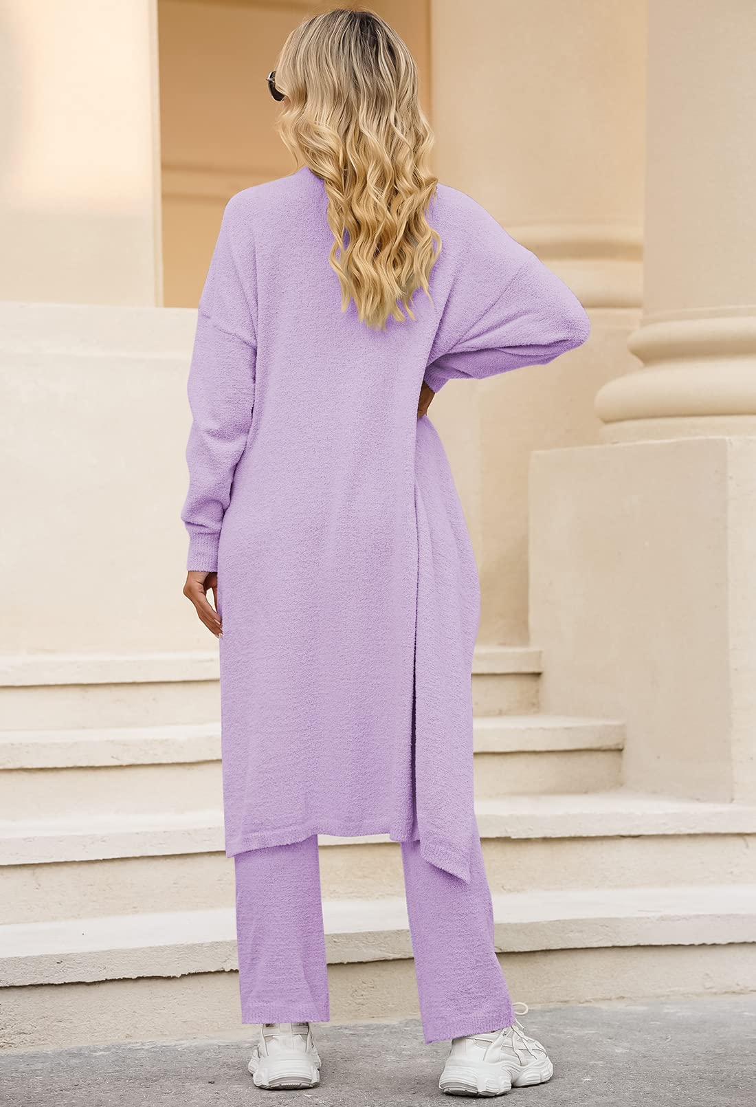 Linsery Women's 3-Piece Fuzzy Lounge Set - Cozy Sherpa Crop Vest & Wide Leg Pants, Soft Winter Loungewear Outfit in Purple (Size XL) - Perfect for Relaxing at Home, Yoga, or Casual Winter Wear